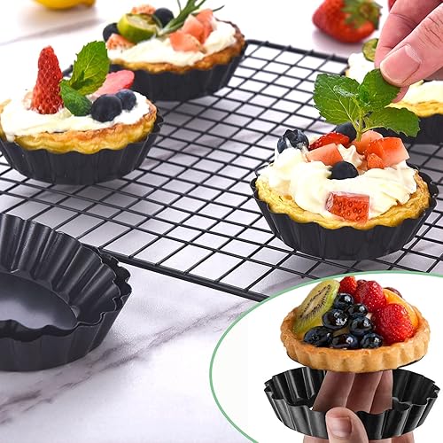 Miniatura 7 de Sartén antiadherente de 10 pulgadas con parte inferior extraíble, bandeja para quiche y pastel de acero al carbono, 1.1 pulgadas de profundidad,