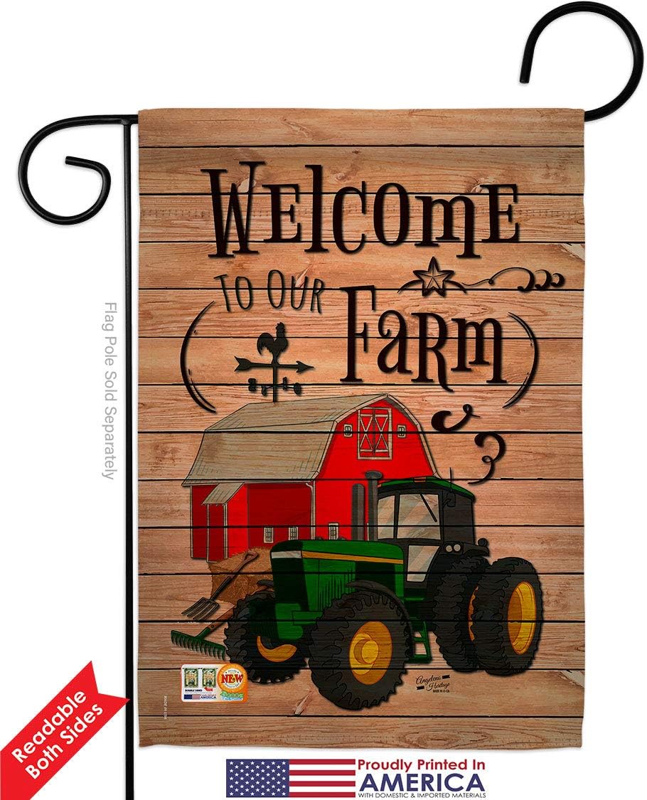 Welcome to our Farm Garden Flag Set Wall Holder Country Living Primitive Western Barn American Rustic Cowboy Rural Ranch Small Decorative Gift Yard House Banner Double-Sided Made In USA 13 X 18.5