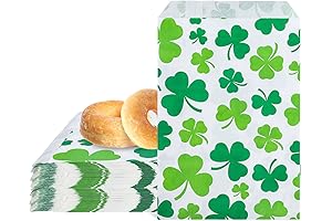 100 Pack of Green Shamrock Gift Paper Bags for St. Patrick's Day Festivities