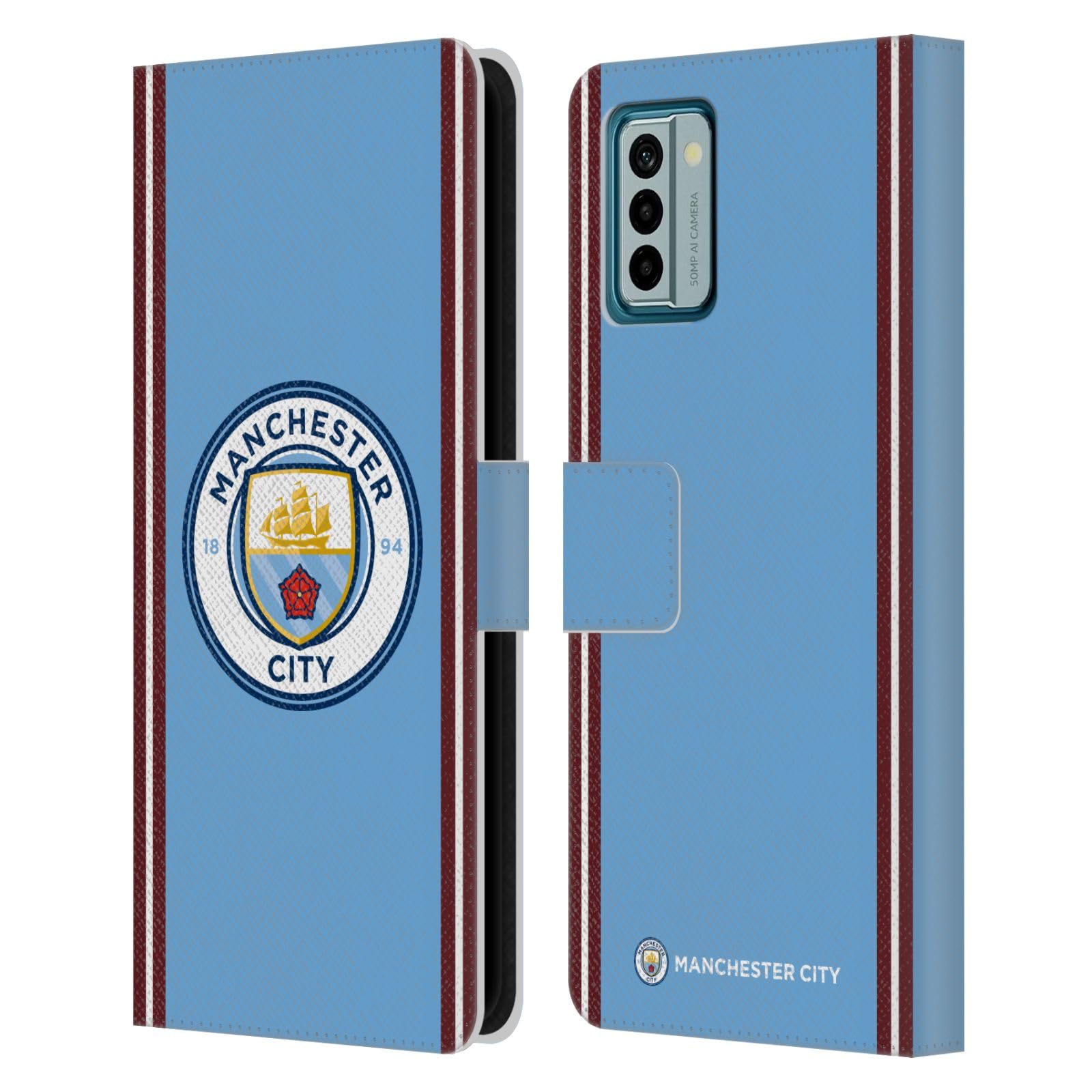 Head Case Designs Officially Licensed Manchester City Man City FC Home 2022/23 Badge Kit Leather Book Wallet Case Cover Compatible with Nokia G42
