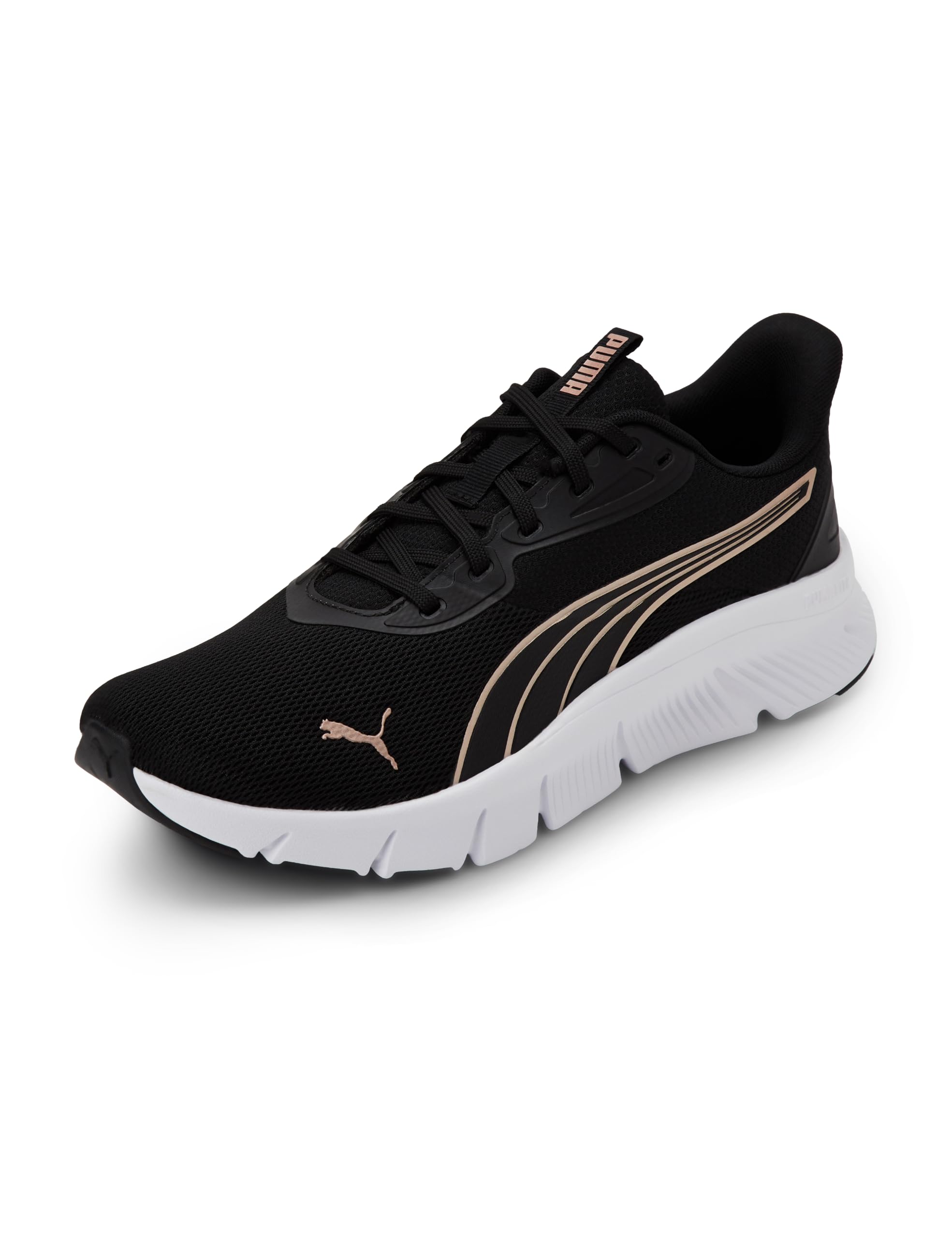 Puma FLEXFOCUS Lite - Tenis Modernos para Correr de Carretera Unisex, Negro, Blanco y Oro Rosa, Talla 10 de Reino Unido