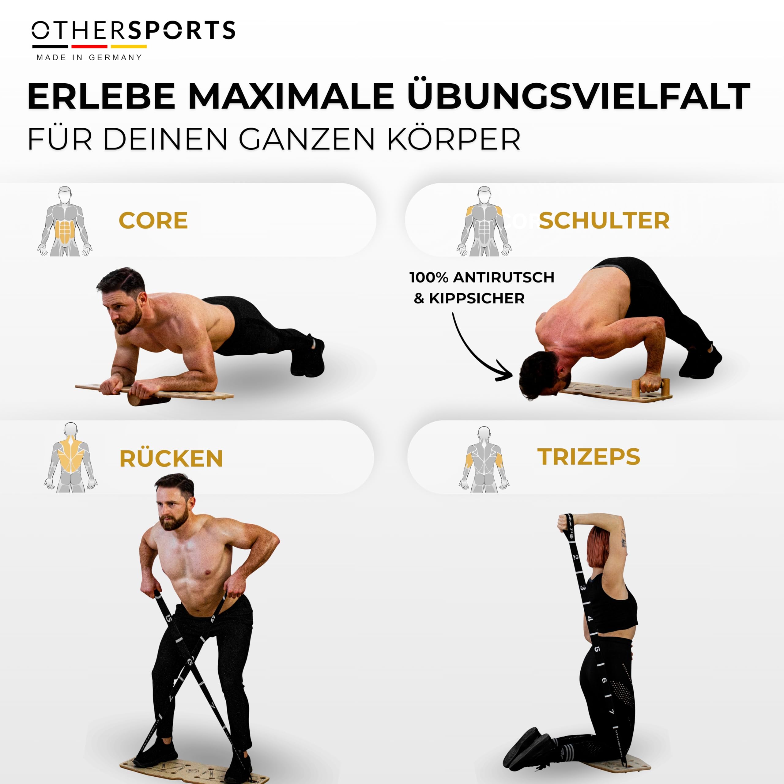Liegestütze Brett Pro 3 – Maximal effektives Brusttraining mit Balance + Widerstandsfunktion – Push up Board Holz – Brust Trainingsgerät