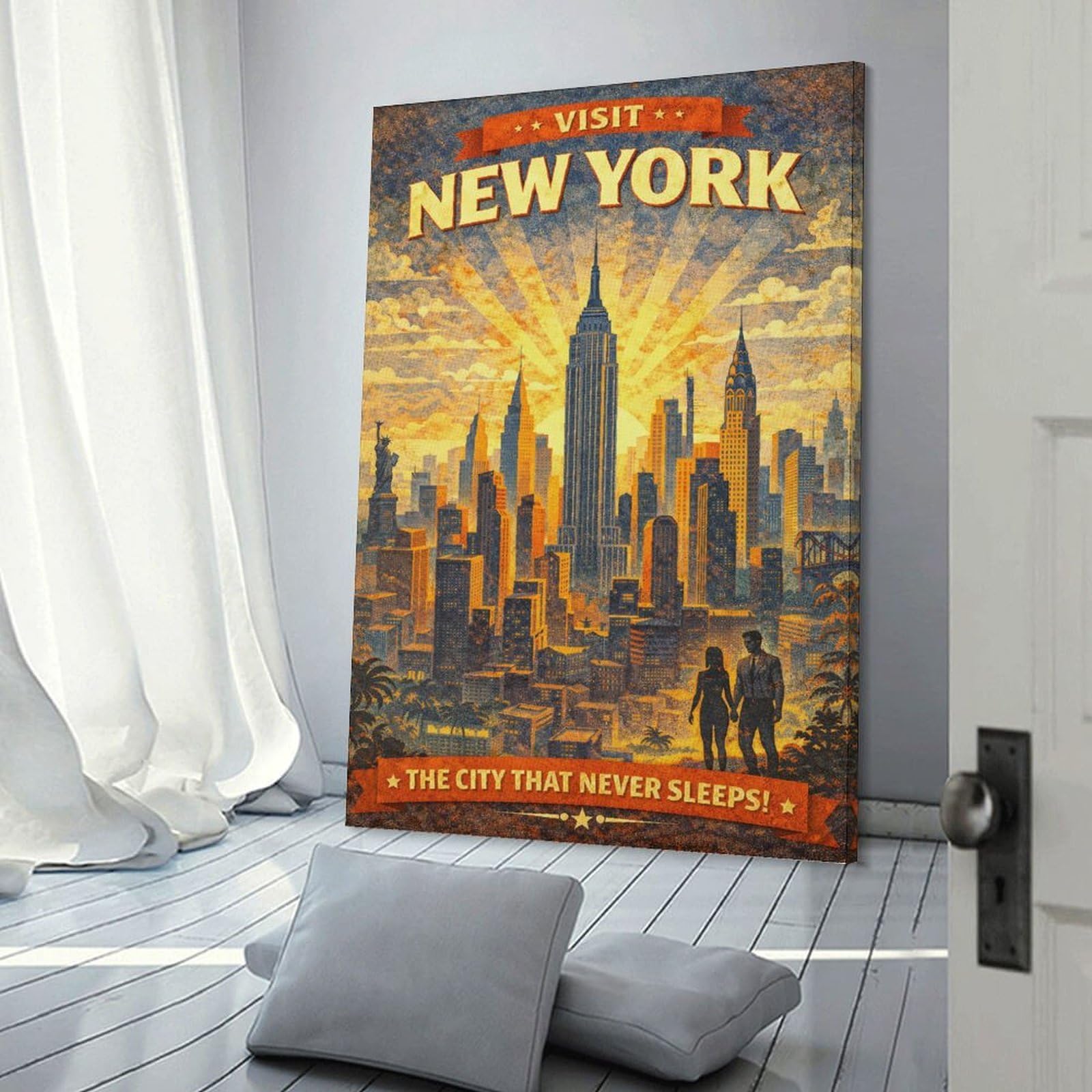 Junmoney Decorative Wall Artwork Visit New York City Vintage, 20x30inch(50x75cm), for Corridors, Hallways Or Apartment Entries, Wall Decor to Refresh Empty Corners
