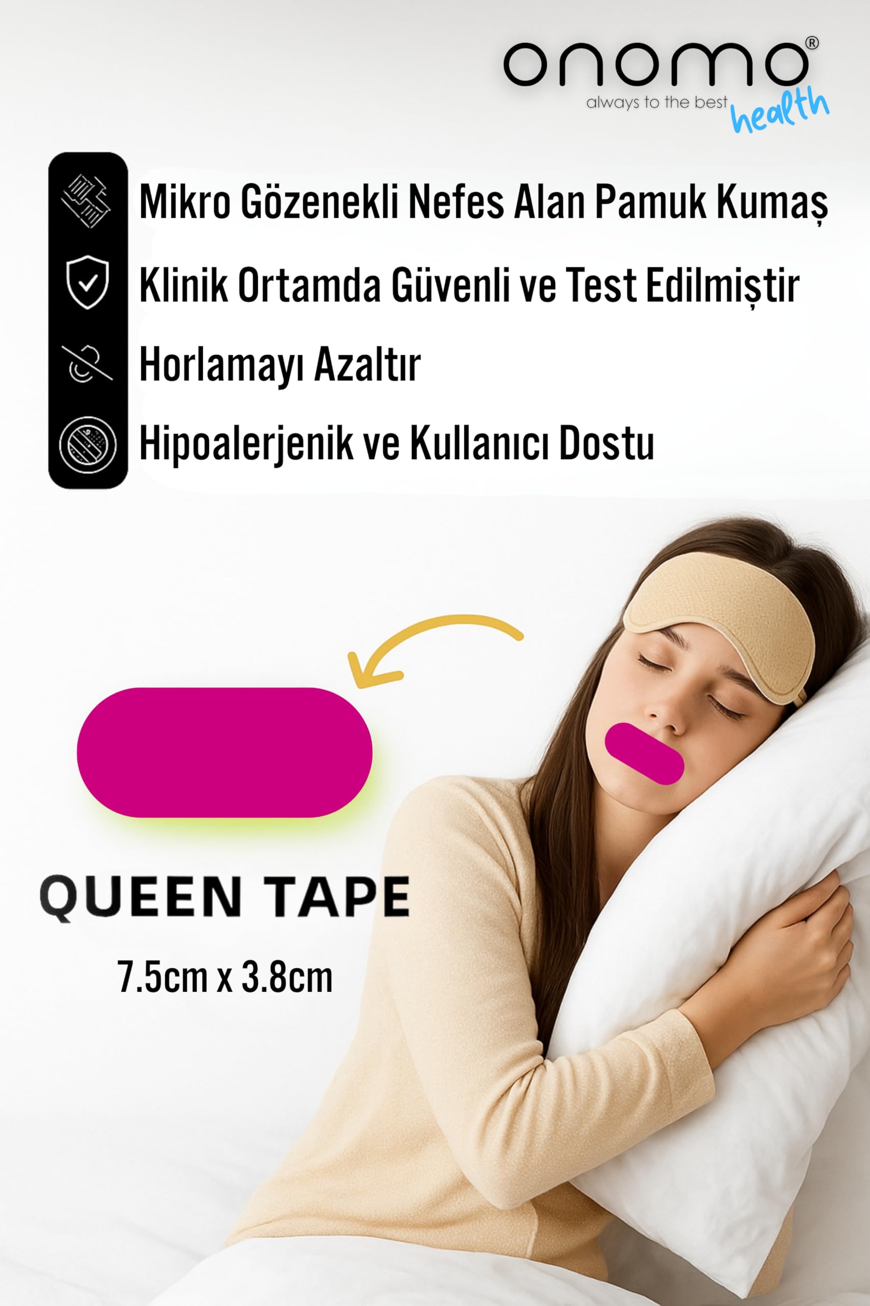 Health Ağız Bandı Pembe 30 Adet, Horlama Önleyici Ağız Kapama Hipoalerjenik Uyku Bandı