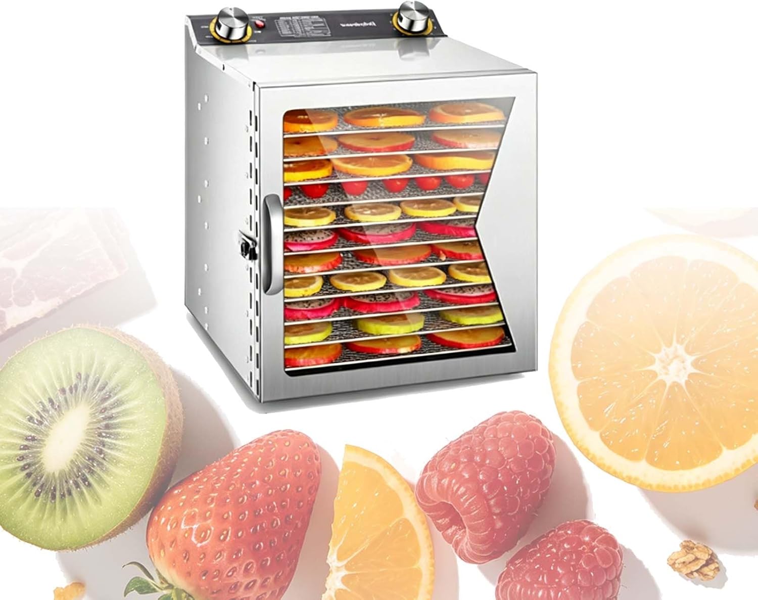 Meat Jerky Dryer Machine Fruit Dehydrator Multi-Tray Stainless Steel Design with Timer Control Adjustable Temperature Commercial Quality Electric Food Dryer for Home Use(12 Tray)