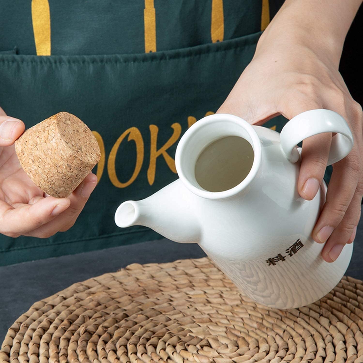 Dozownik do oliwy z oliwek do kuchni - Domowe artykuły ceramiczne dozowniki do oleju i octu z korkami - Butelka na olej, puszka