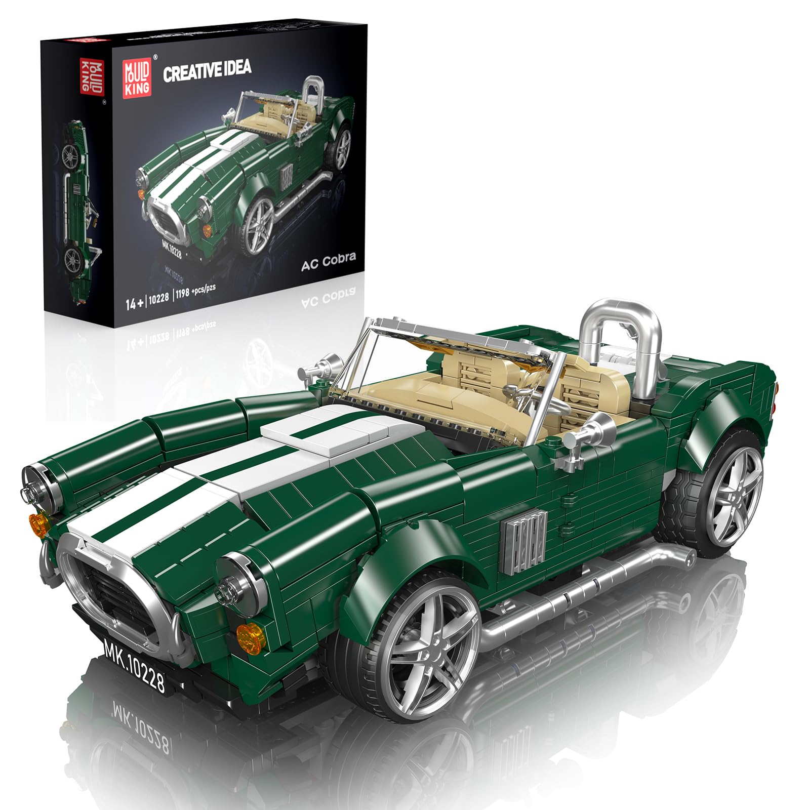 Mould King Vintage Cabrio Oldtimer Bauset, 1198 Teile Retro Sportwagen Modellauto Konstruktionsspielzeug für Erwachsene und ab 14 Jahren, 10228