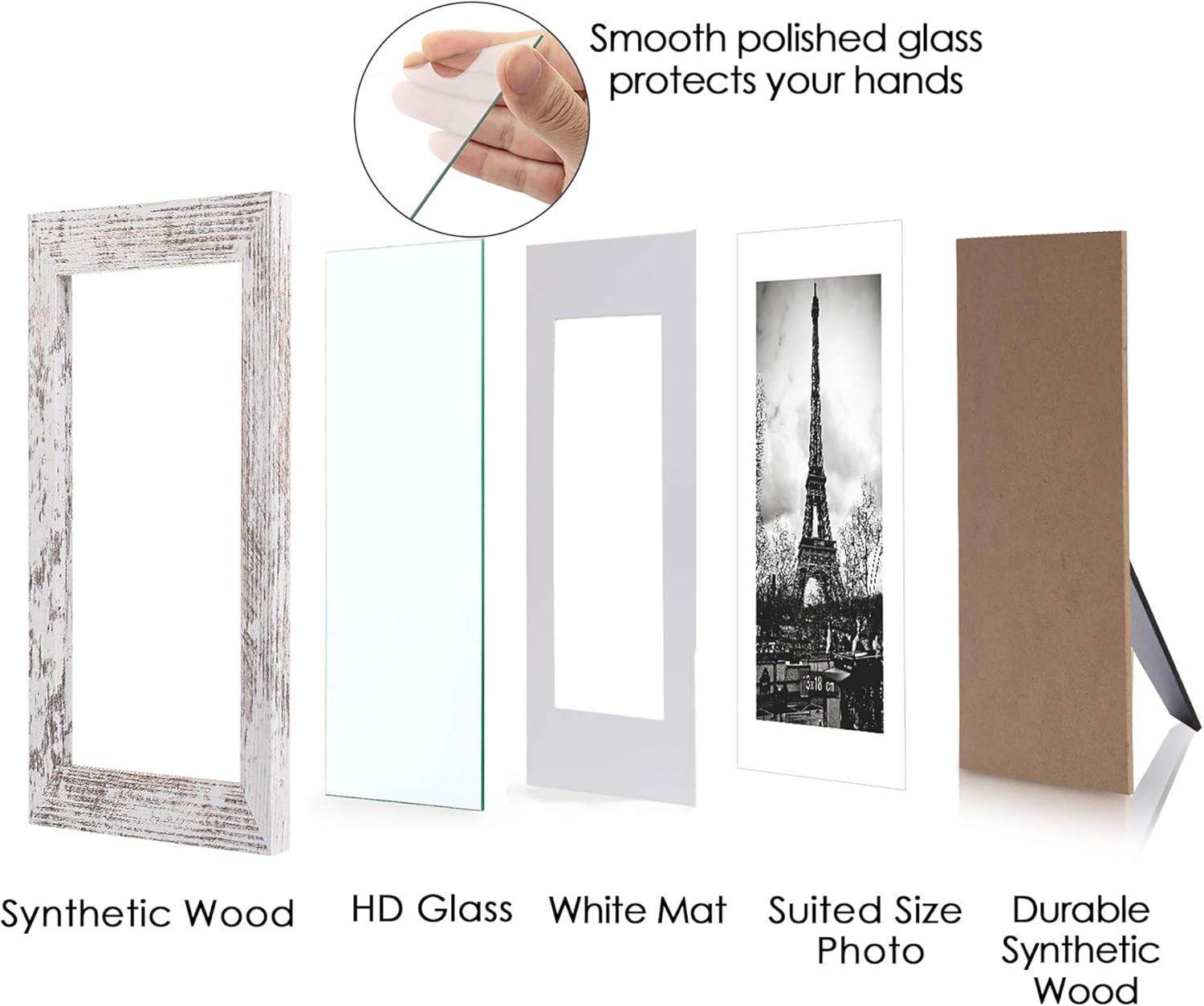upsimples 8x10 Picture Frame Distressed White with Real Glass, Display Pictures 5x7 with Mat or 8x10 Without Mat, Multi Photo Frames Collage for Wall or Tabletop Display, Set of 6 -