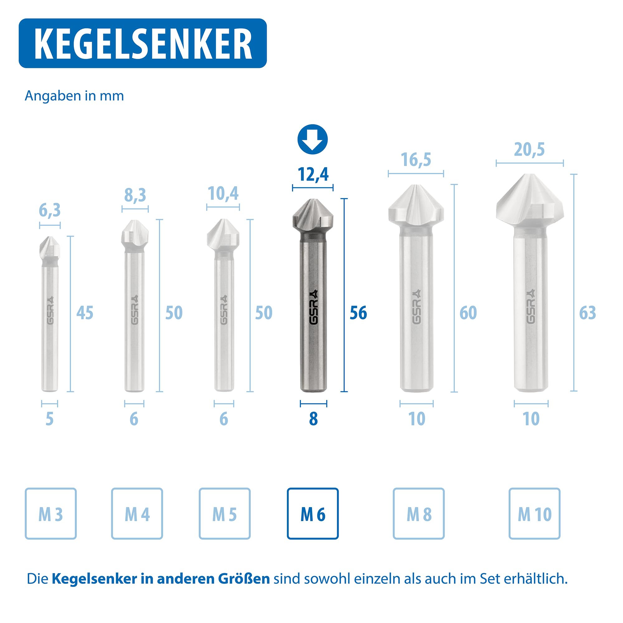 GSR-Profi Kegel - und Entgratsenker, CBN geschliffen, HSS DIN 335 12,4 mm mit 3 Schneiden und 90° Senkwinkel; Senker; Entgrater