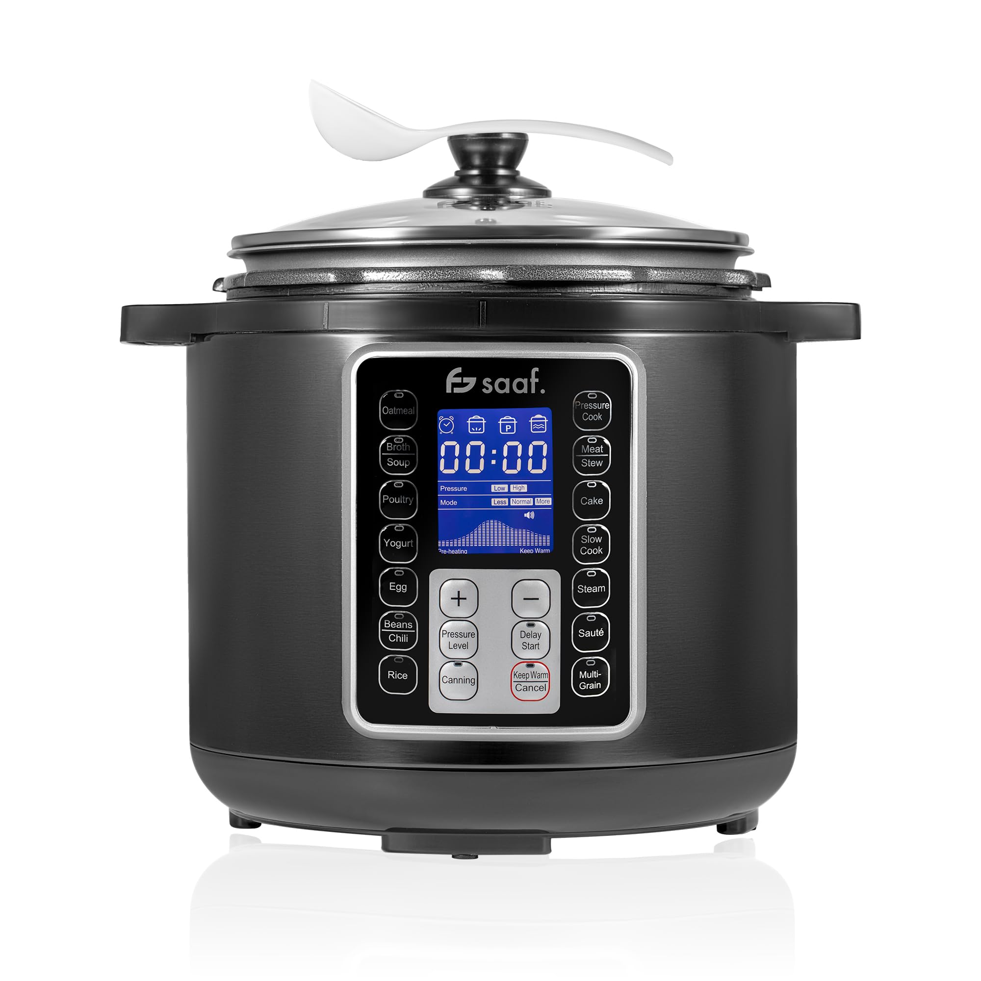 Saaf Multicooker – Set 11 Pezzi – 12 Programmi – Slowcooker, Cuociriso, Vaporizzatore & Pentola a Pressione – 6L – Include Coperchio, Pentola, Cucchiaio, Misurino & Ricettario – Display Digitale