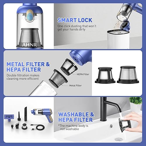 Miniatura 6 de AHNR Aspirador de mano inalámbrico con motor sin escobillas, aspiradora de alta potencia de 20000 PA y plumero de aire, teclado 3 en 1, aspiradora