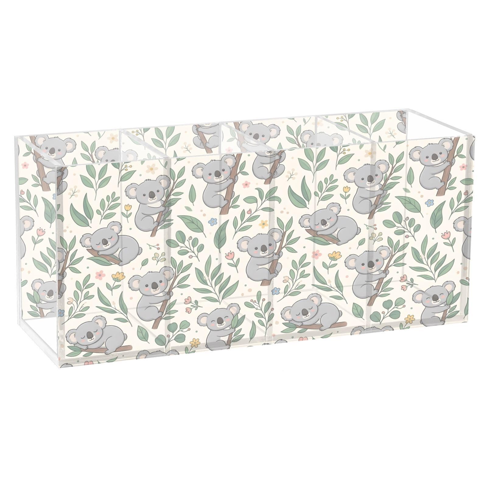 Ewusp Koala Acrylic Pencil Holder Cup 4 Compartments Pen Holder Desktop Stationery Organizer Makeup Brush Holder Desk Accessories for Home Office Supplies