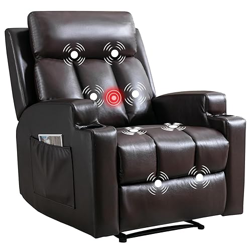 CANMOV Manual Recliner Chair with Massage and Heat,Breathable Leather Recliner