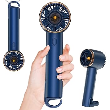 FrSara Mini Portable Handheld Fan, 2500mah Long Battery Life, Bladeless Fan, Beautiful Appearance, Safe to Use, 3-Speed Adjustable, with Hook, Can be Used as a Small Desktop Fan, Hook Fan(Blue)