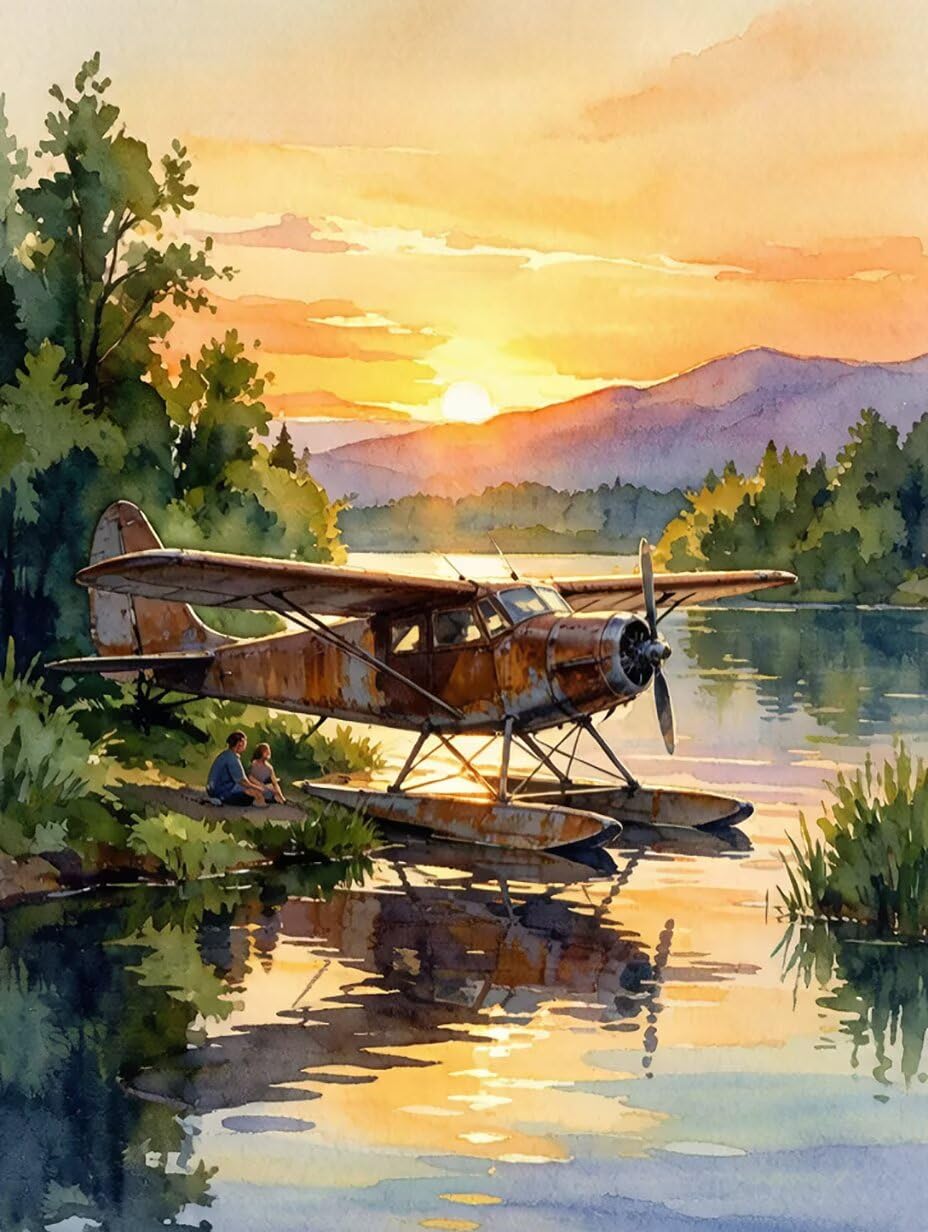 Diamond Painting Kit Sunset Pintura Diamante AvióN, Punto De Cruz Diamante 5D Cuadro Diamantes DIY Full Drill Cuadrado Strass Ricamo Diamond Art Paintings per Decorazioni Casa Pareti 70x100cm L-P958X