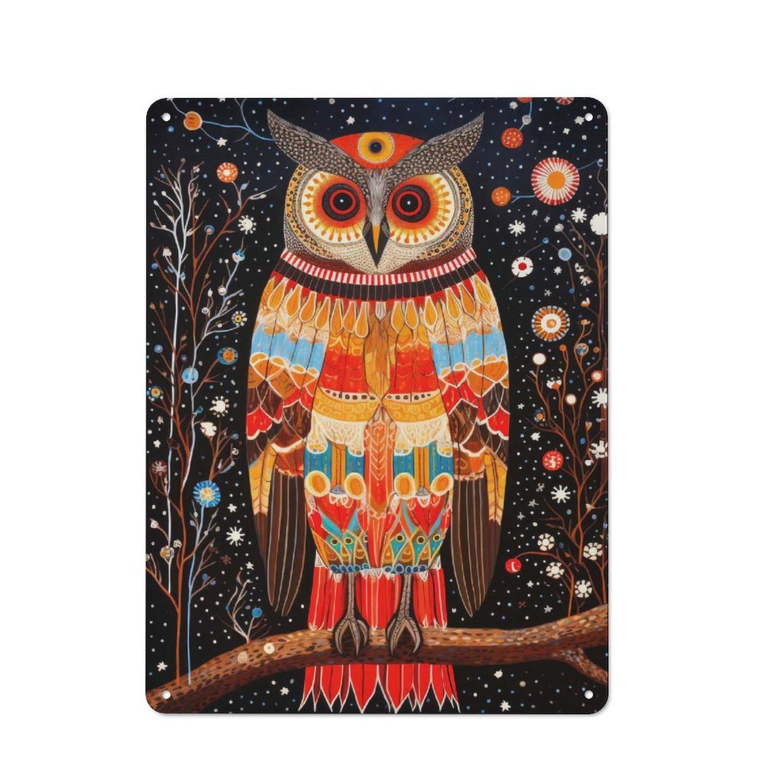 Junmoney Wise Owl Tribal Style 17 Metal Sign 40X30cm With For Workshop Wall, Rustic Decor, Wall Decoration For Workshops And Hobby Rooms