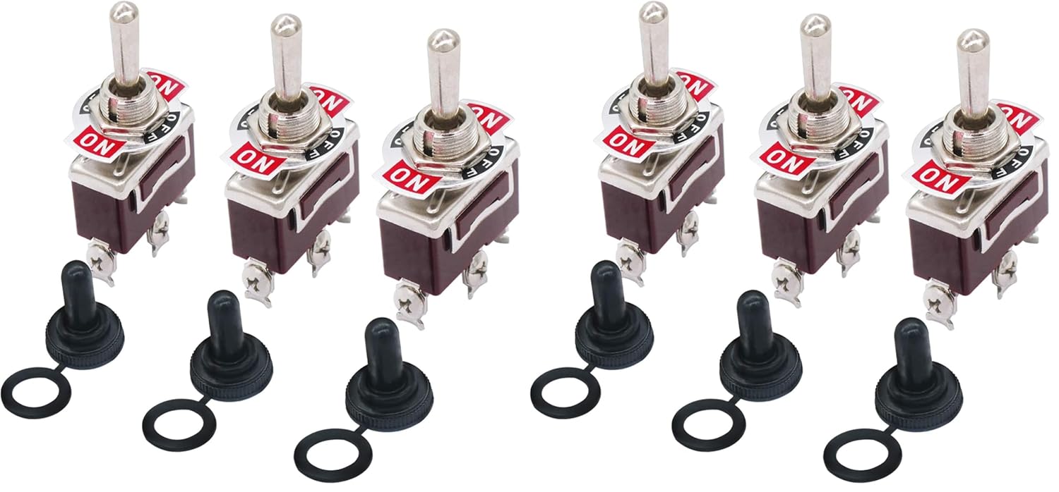 Taiss 3pcs Toggle Switch SPDT ON-Off-ON 3 Pin 3 Position Latching Switch Toggle Rocker Heavy Duty 20A 125V with 3pcs Waterproof Cover Ten-1122 (Pack of 2)