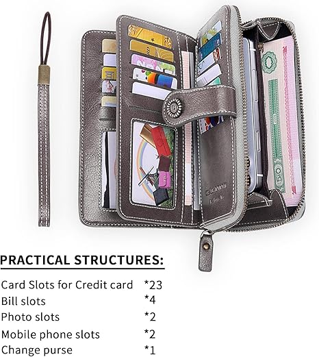 HUA ANGEL Portafoglio Donna Con Cerniera - Grande Capacità, Protezione RFID, Multi Scomparti - Foto 11