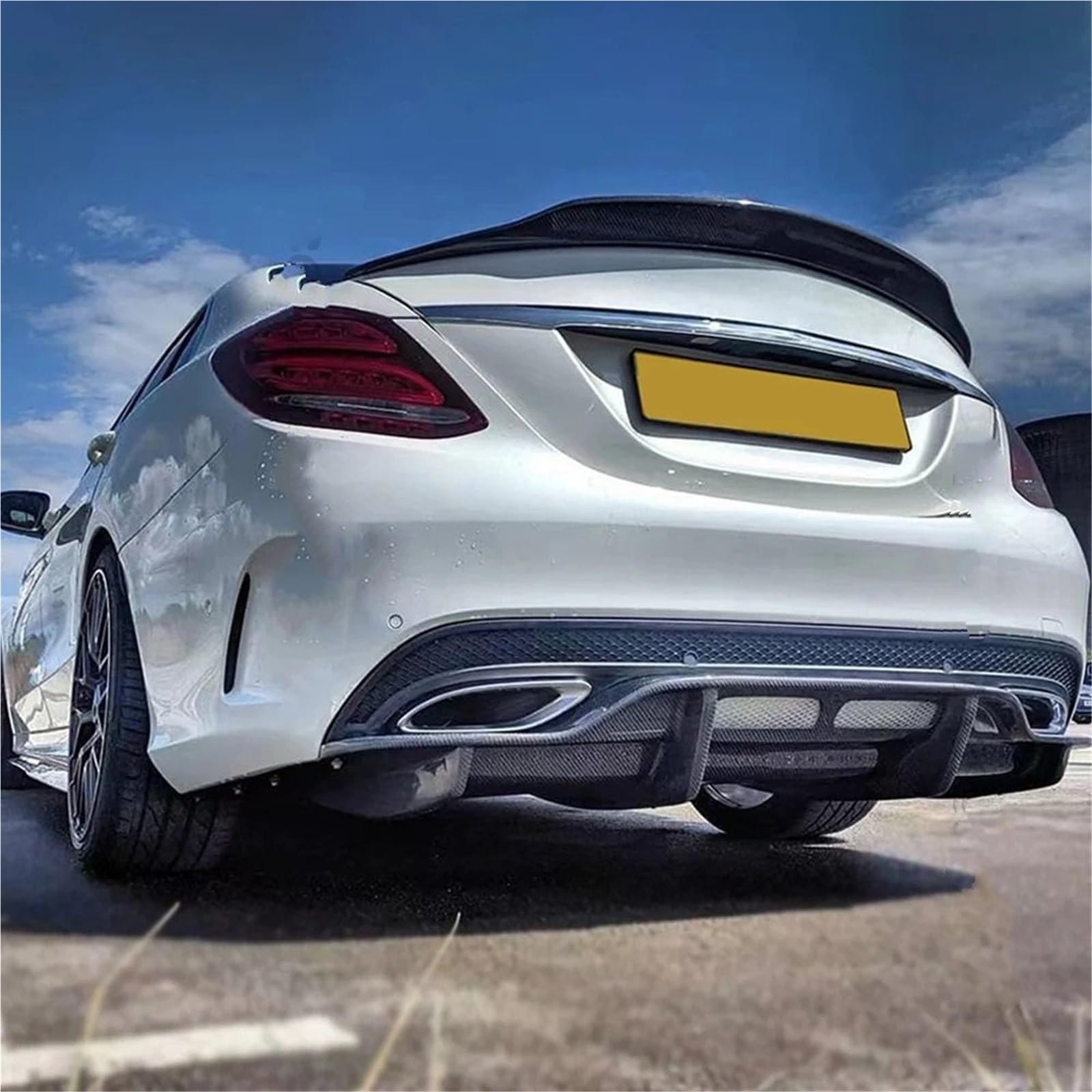 Spojlery tylne do samochodów Karoseria Spoiler Tylny Spoiler Splitter Dyfuzor Zestaw nadwozia bagażnika Dekoracja pasuje do Mercedesa Benz C W205 i C63 C43 AMG 4 drzwi 2014-2021(Carbon Fiber Look)
