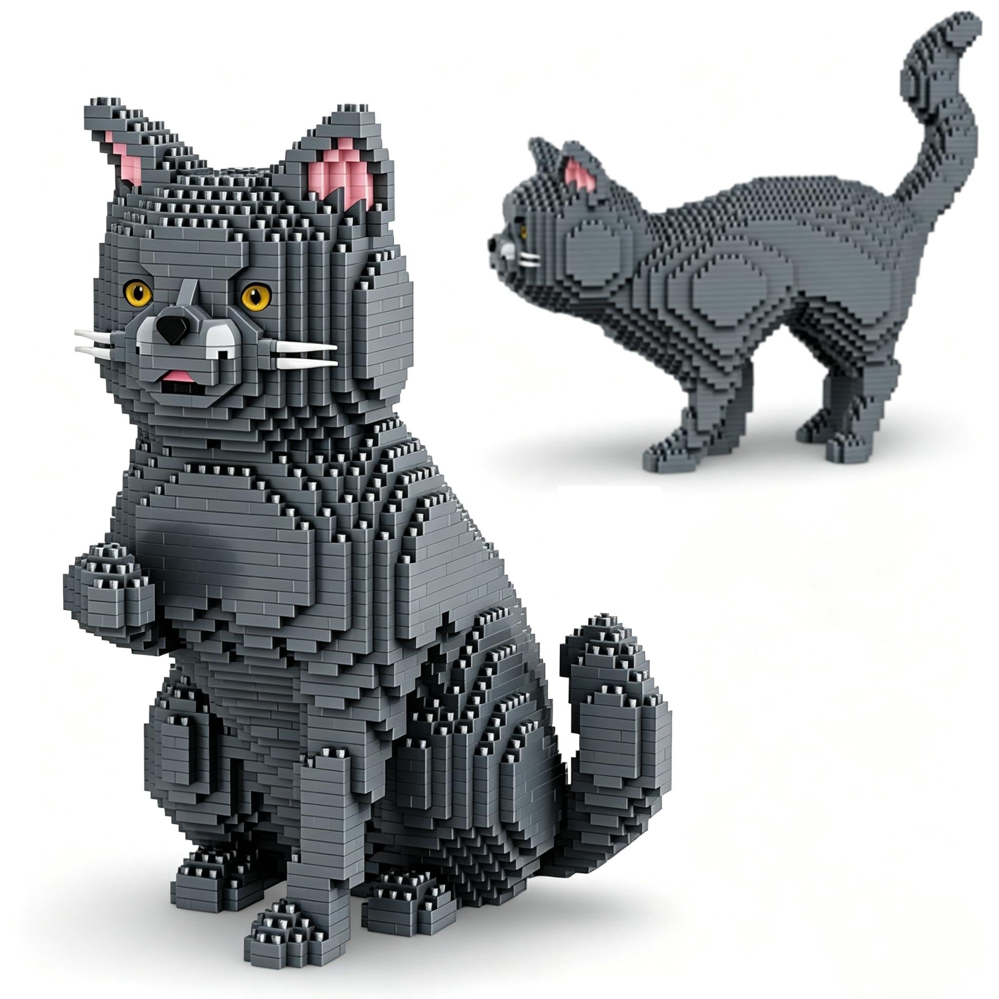 Mini Katzen Bausteine, 2 in 1 Mikro Blau Katze Klemmbausteine mit MIAU Sound Knopf, Kreatives Tier Bausatz Modell Spielzeug, Geschenk für Erwachsene und Jugendliche, 2277 Teile