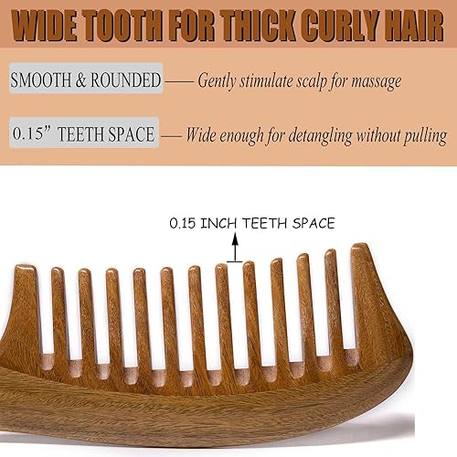 Miniatura 9 de Peine de madera para mujeres, peine de dientes medianos para el crecimiento del cabello - sándalo verde