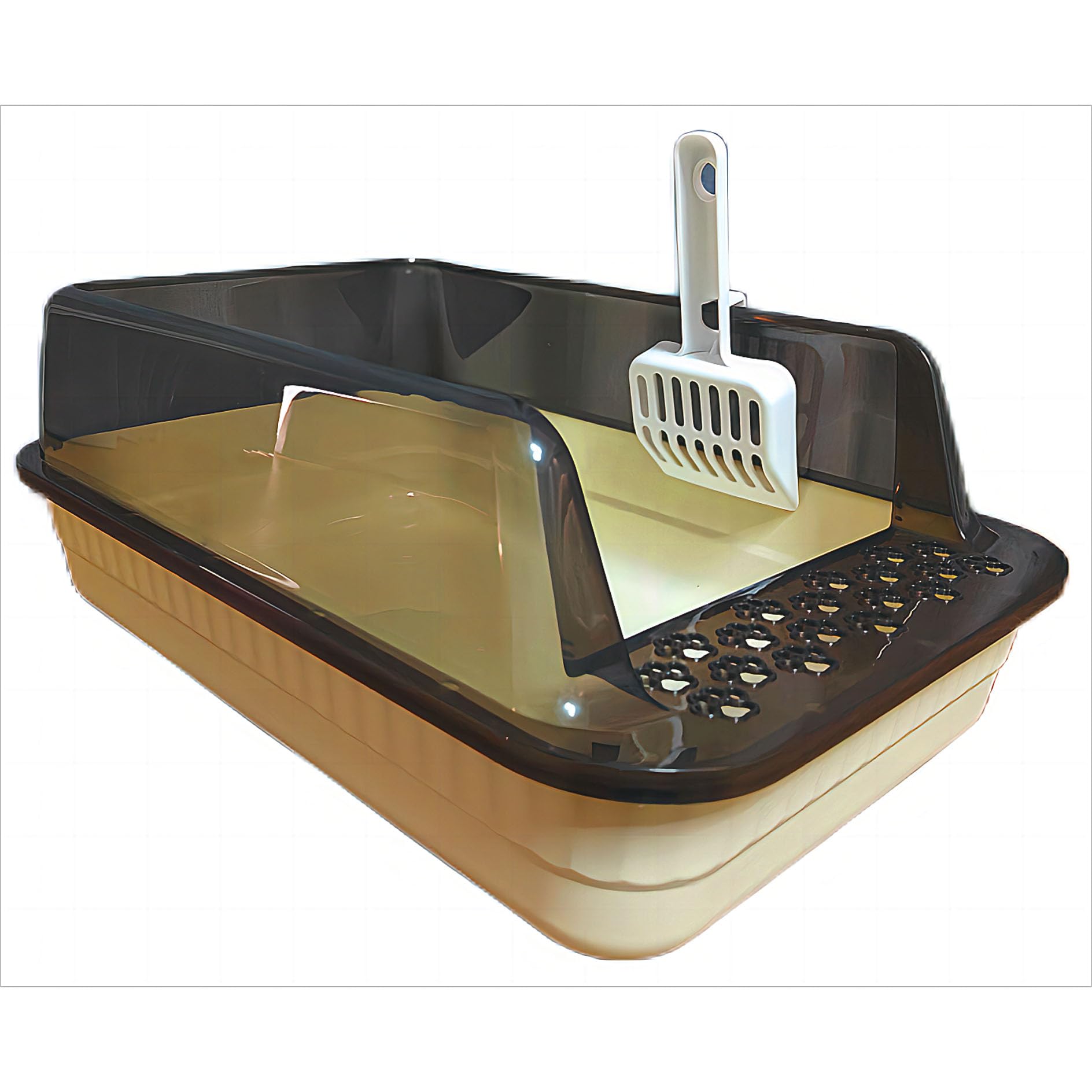 KUNWU Plastic Semi-Closed 20" x 14" x 8" Cat Litter Box with Enclosure Lid and Scoop (Peach Yellow)