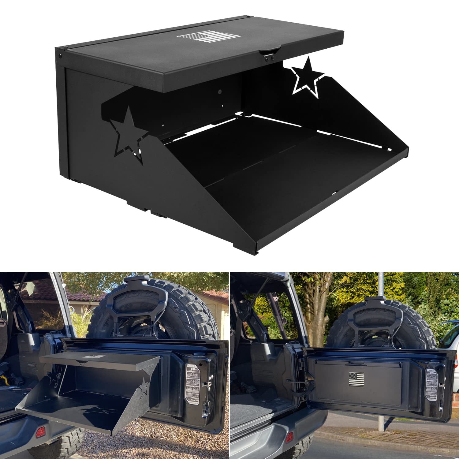 Photo 1 of Tailgate Table Metal Storage Rack Foldable Cargo Shelf Fit for 2007-2022 Jeep Wrangler JK JKU JL JLU and Ford Bronco - Versatile Design with Two-Tier Platform