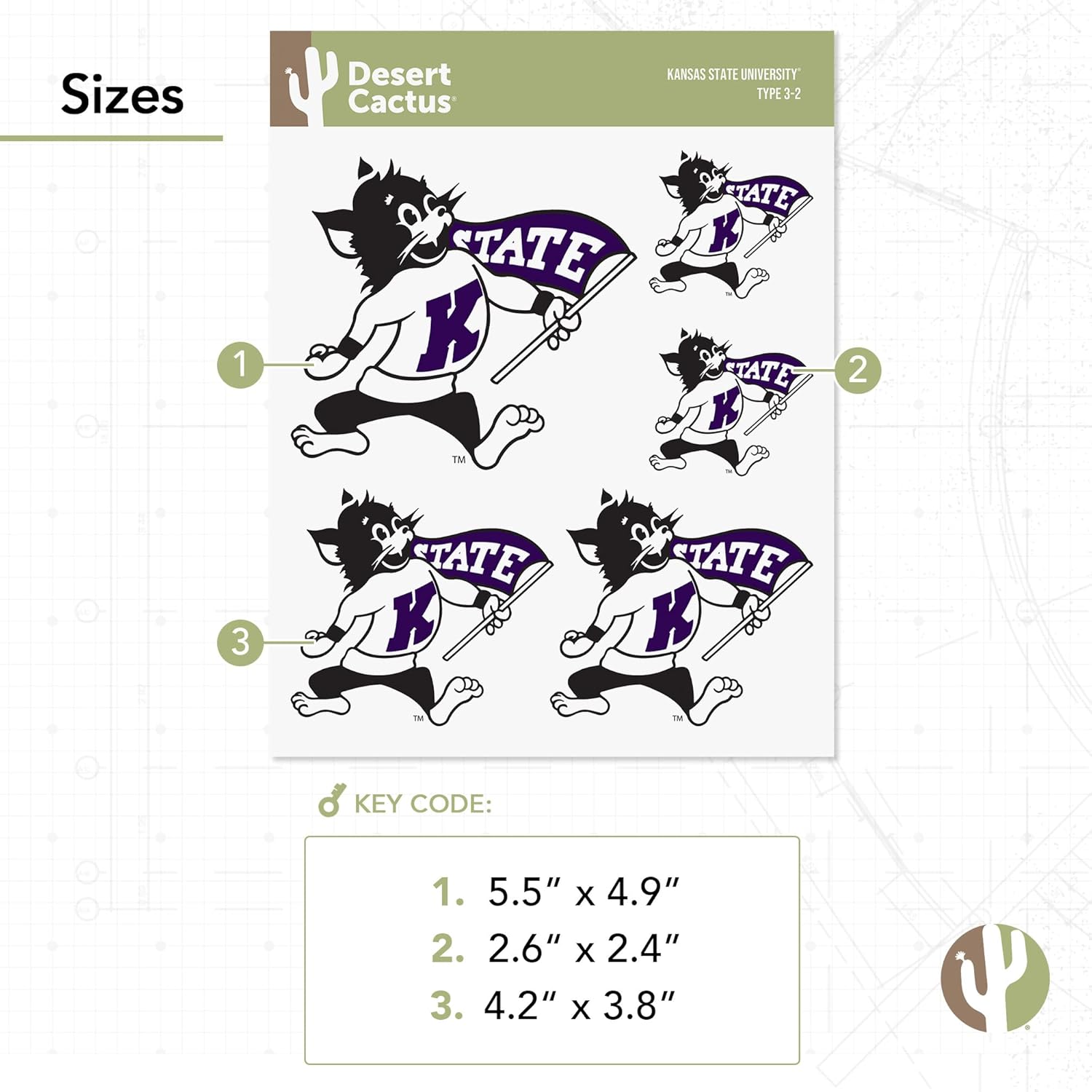 Desert Cactus Kansas State University Sticker Wildcats K-State Vinyl Decals Laptop Water Bottle Car Scrapbook T3 (Type 3-2) - Image 3