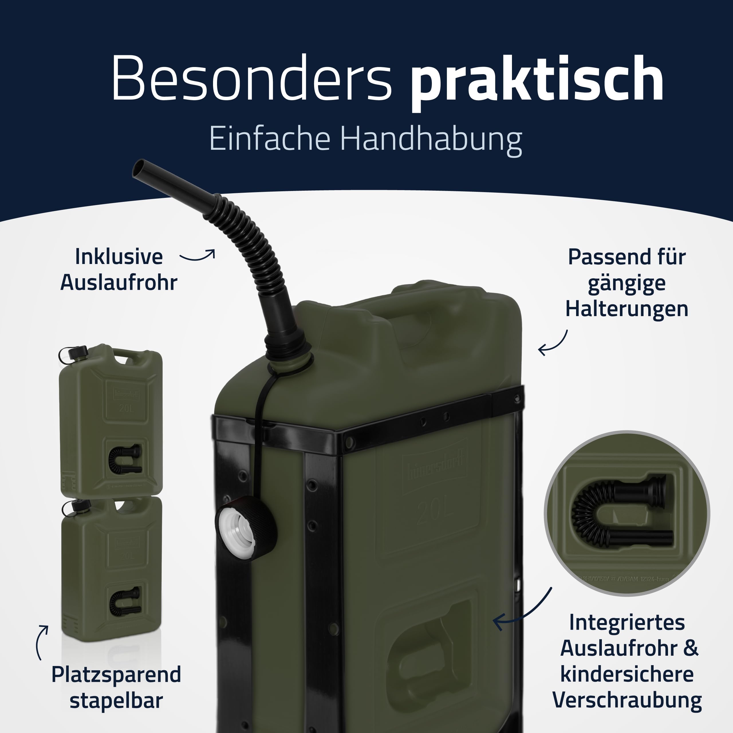 hünersdorff 3er Set Kraftstoff-Kanister PROFI 20l Benzin Diesel TÜV-geprüft Made in Germany