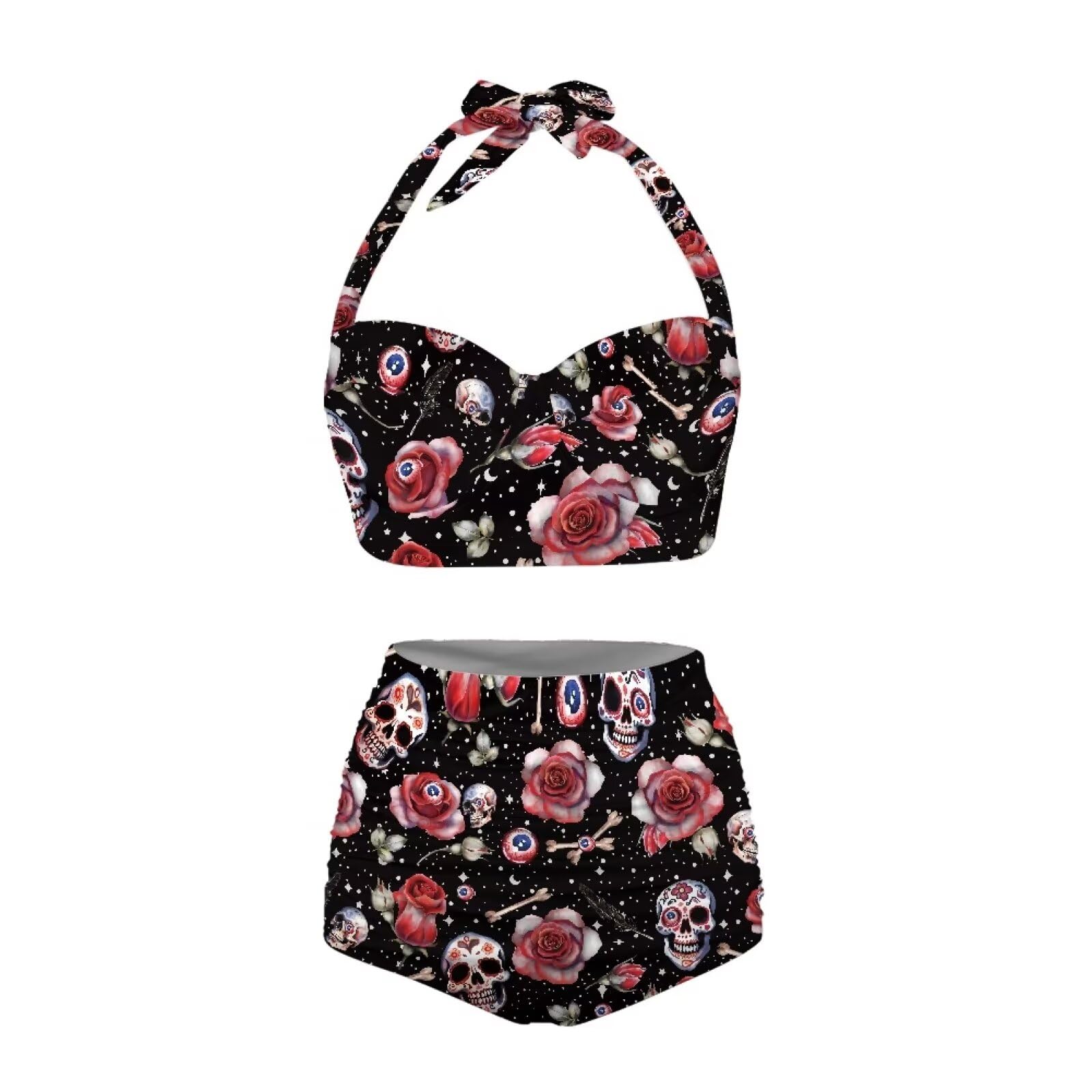 Womens Bikini Set High Waisted Swimsuits Two Piece Bathing Suits Tummy Control Swimwear Hanging Neck Bathing Suit