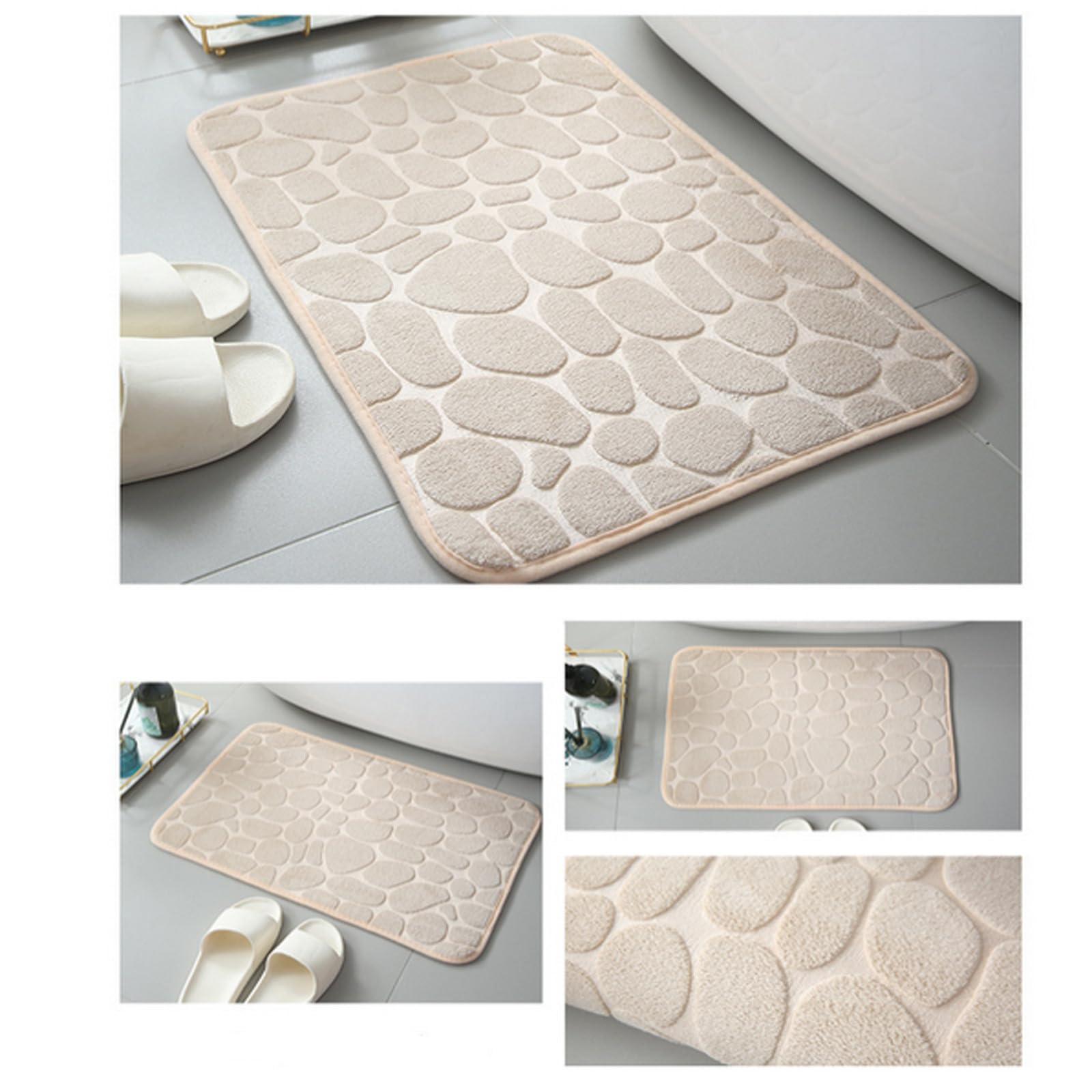 Generic Memory Foam Bath Mat Massage Stone Embossed Bathroom Rugs Super Water Absorbent Machine Washable Bath Rugs Non-Slip