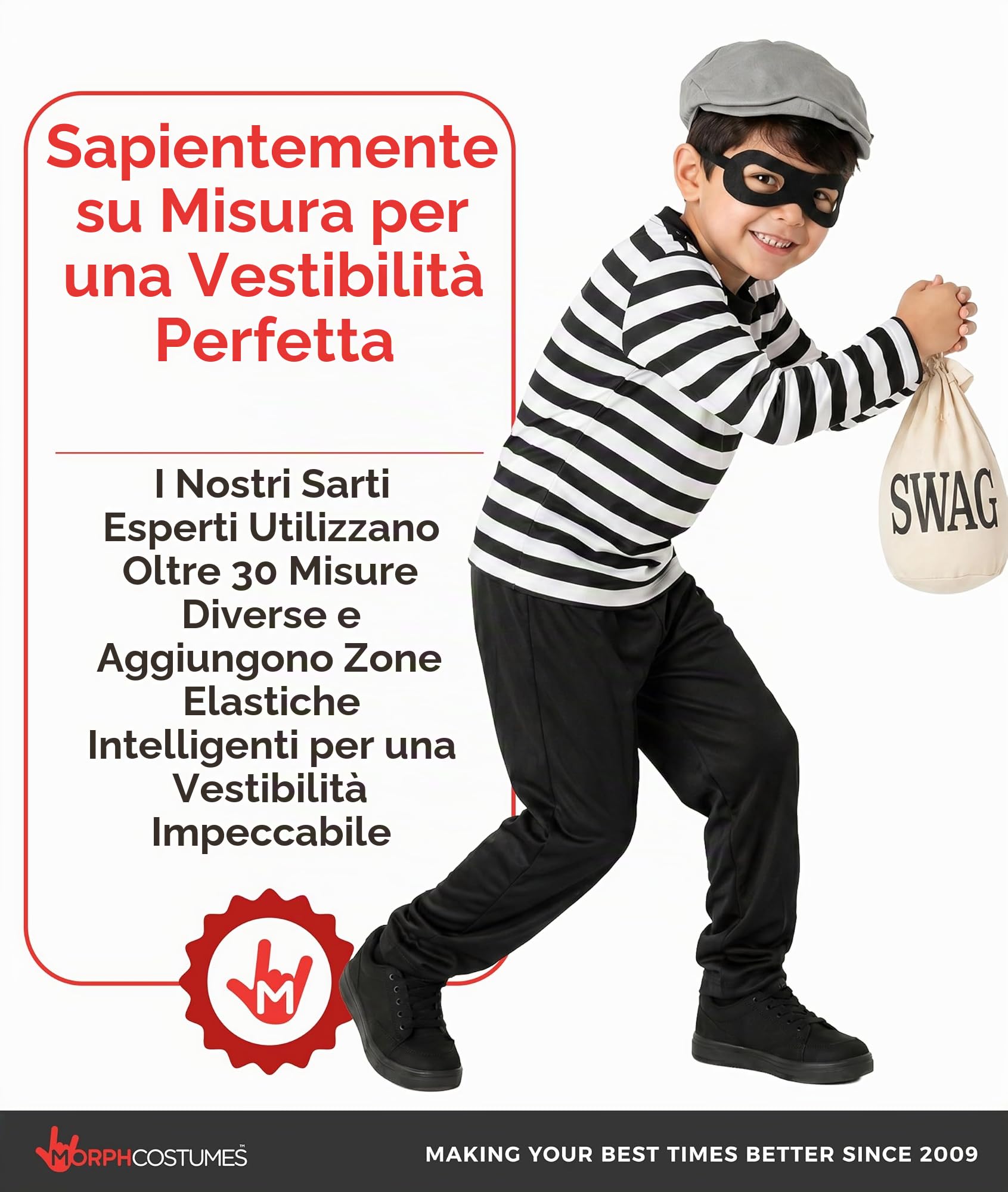 Fun Shack Costume Ladro Bambino, Costume Halloween Bambino | Maglietta a Righe, Pantaloni, Berretto, Mascherina & Sacco del Bottino, Perfetto per Halloween, Ideale per il Gioco di Ruolo