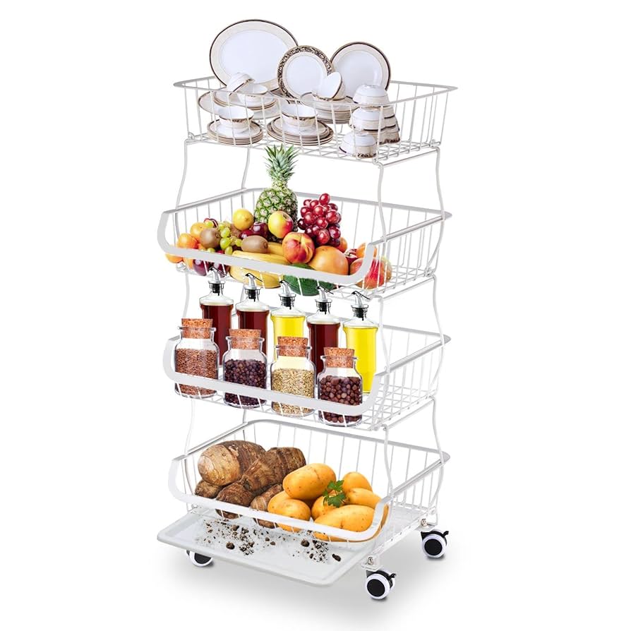 キャスターとブレーキ,トレイ付きのおしゃれなキッチンカートです キャスターとブレーキ,トレイ付きのおしゃれなキッチンカート