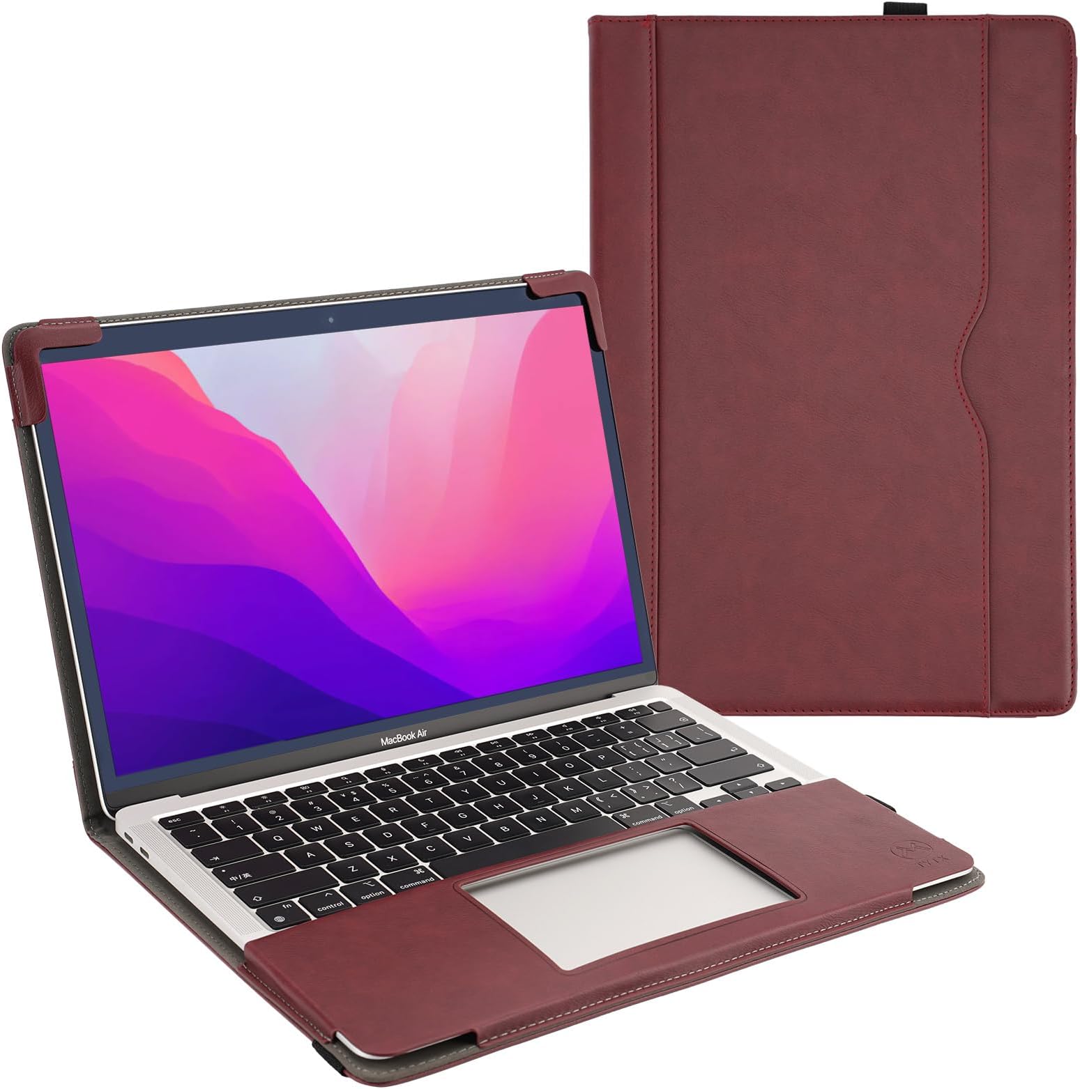 TYTX Compatible with MacBook Pro Leather Case 13 Inch 2016-2022 (A1989 A1706 A1708 A2159 A2289 A2251 A2338 M1 M2) Laptop Sleeve Protective Folio Book Cover (New MacBook Pro 13", Wine Red)