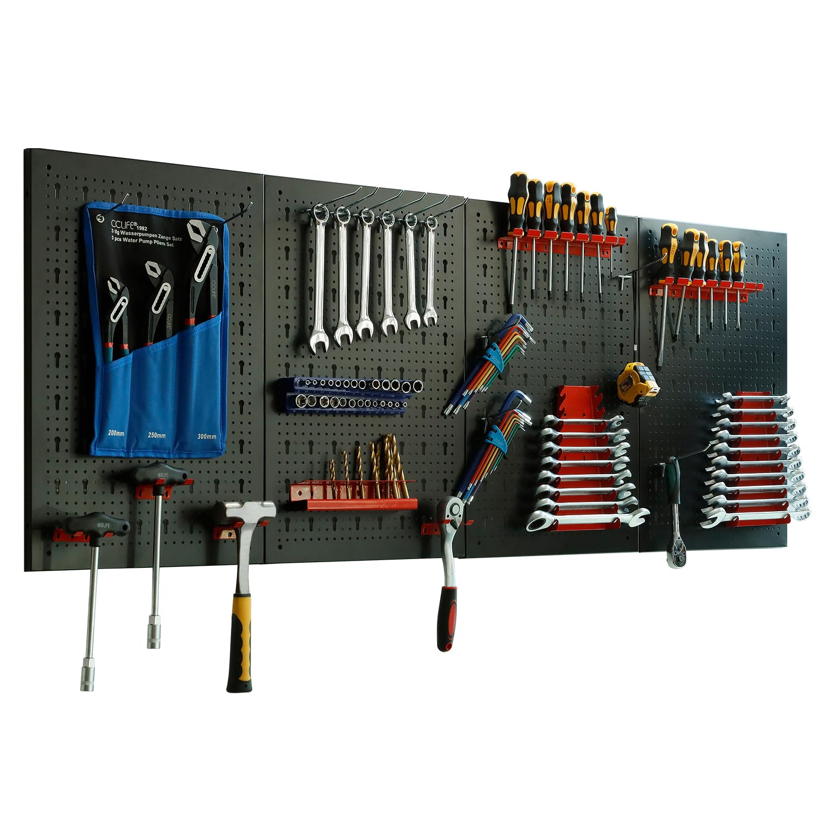 CCLIFE Estantería de bricolaje para pared para herramientas 4 piezas con 37 Soportes Panel perforado para Taller 160 x 60 x 2 cm