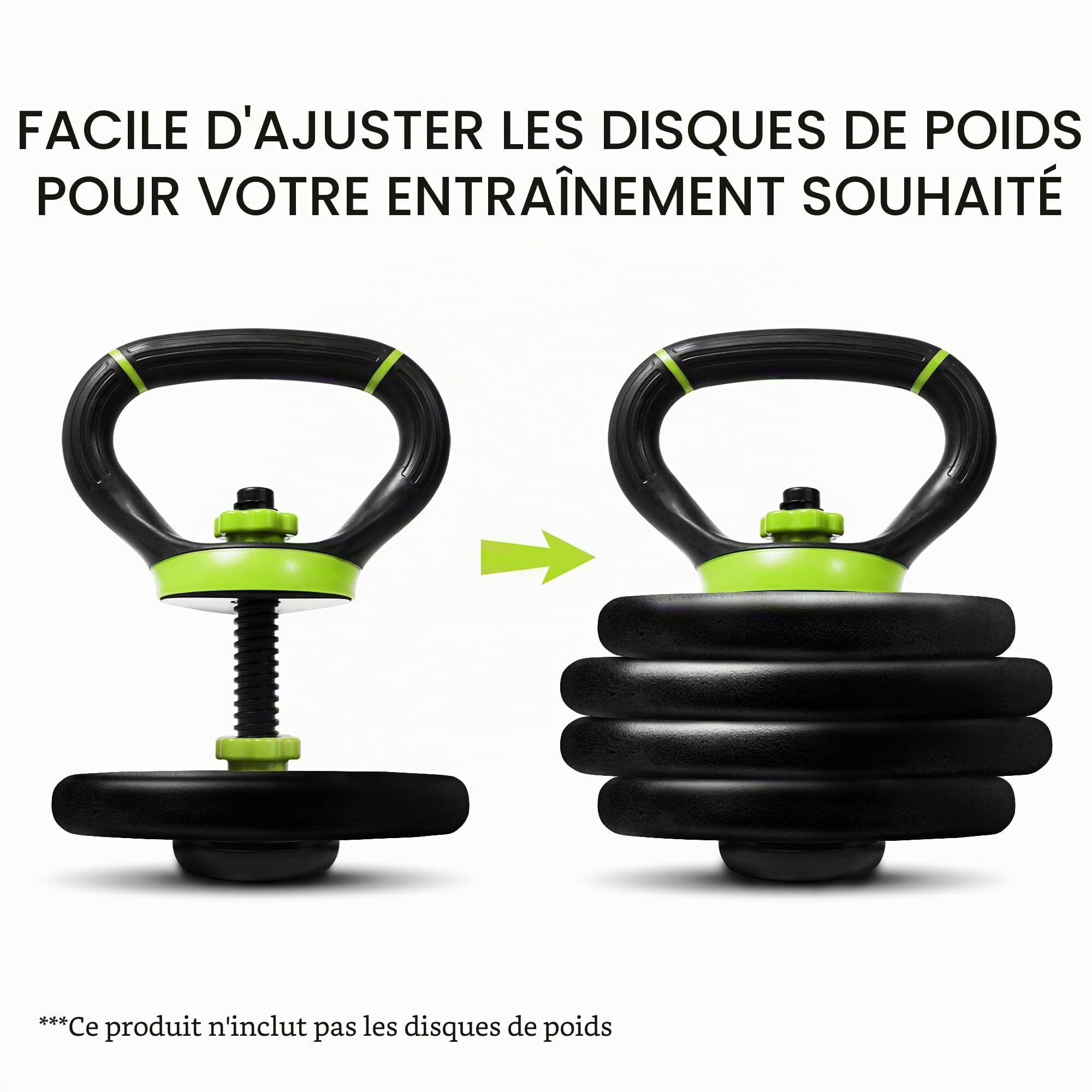 Yes4All Poignée Kettlebell Ajustable, Convertisseur de Disques avec Poignée Texturée pour Swings, Deadlifts, Squats, Lifts, Get-Ups et Snatches, Design Portable pour Salle de Sport à Domicile