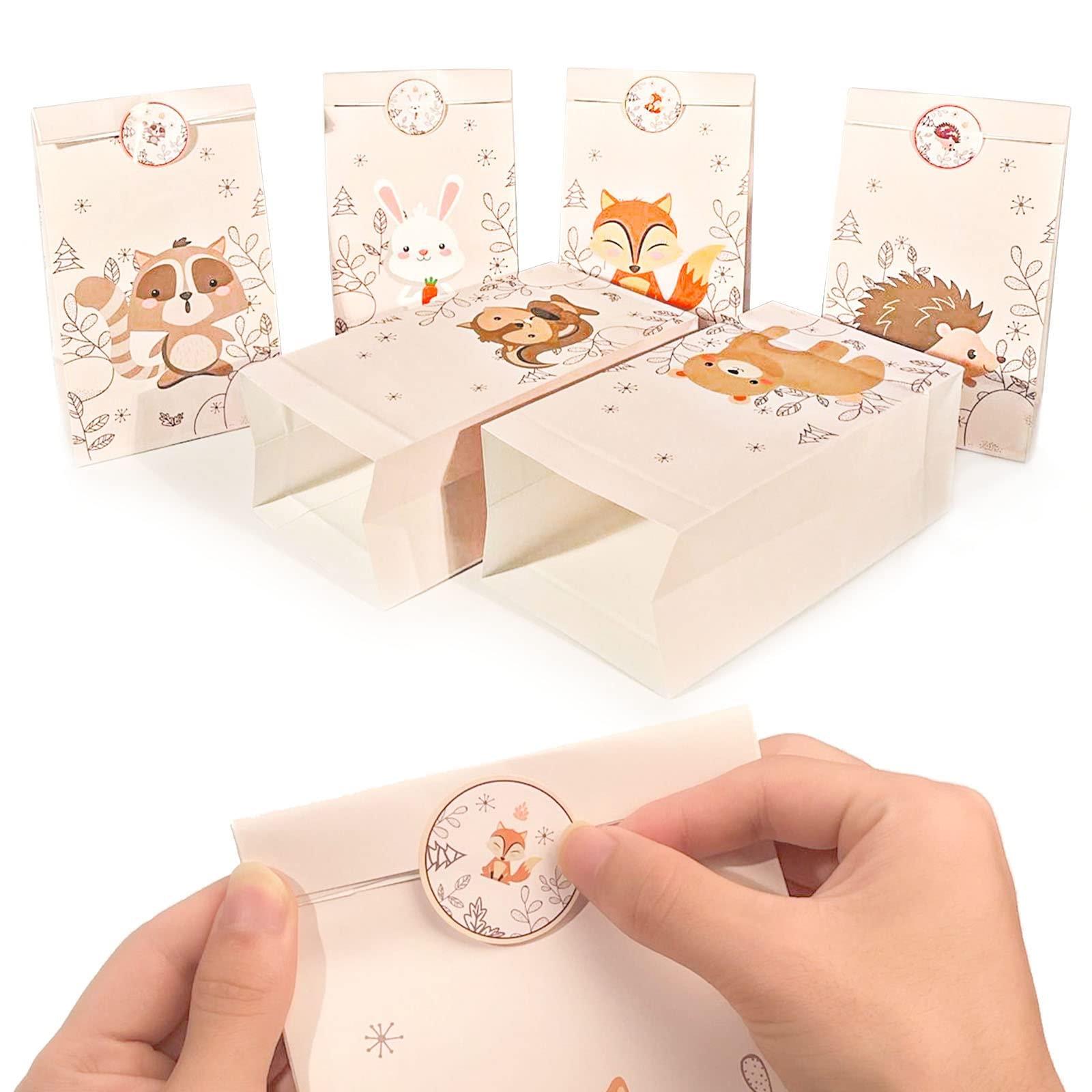 12 Sacchetti Regalo Di Carta Per Bambini A Forma Di Animali – Con 18 Adesivi Inclusi – 22x12x8 Cm – 6 Motivi Cartoon