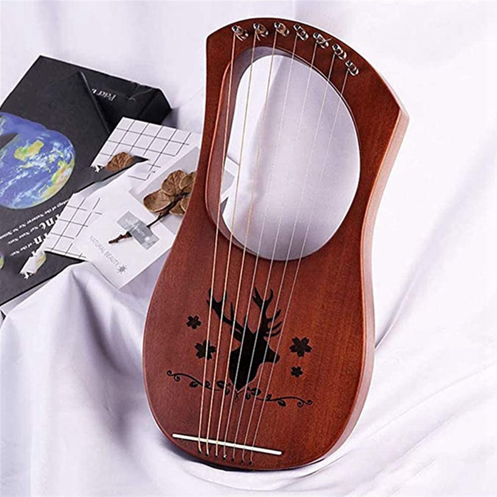 Arpa de lira de 7 cuerdas Arpa de madera maciza de caoba Cuerdas Instrumentos de cuerda Lira? Arpa para principiantes