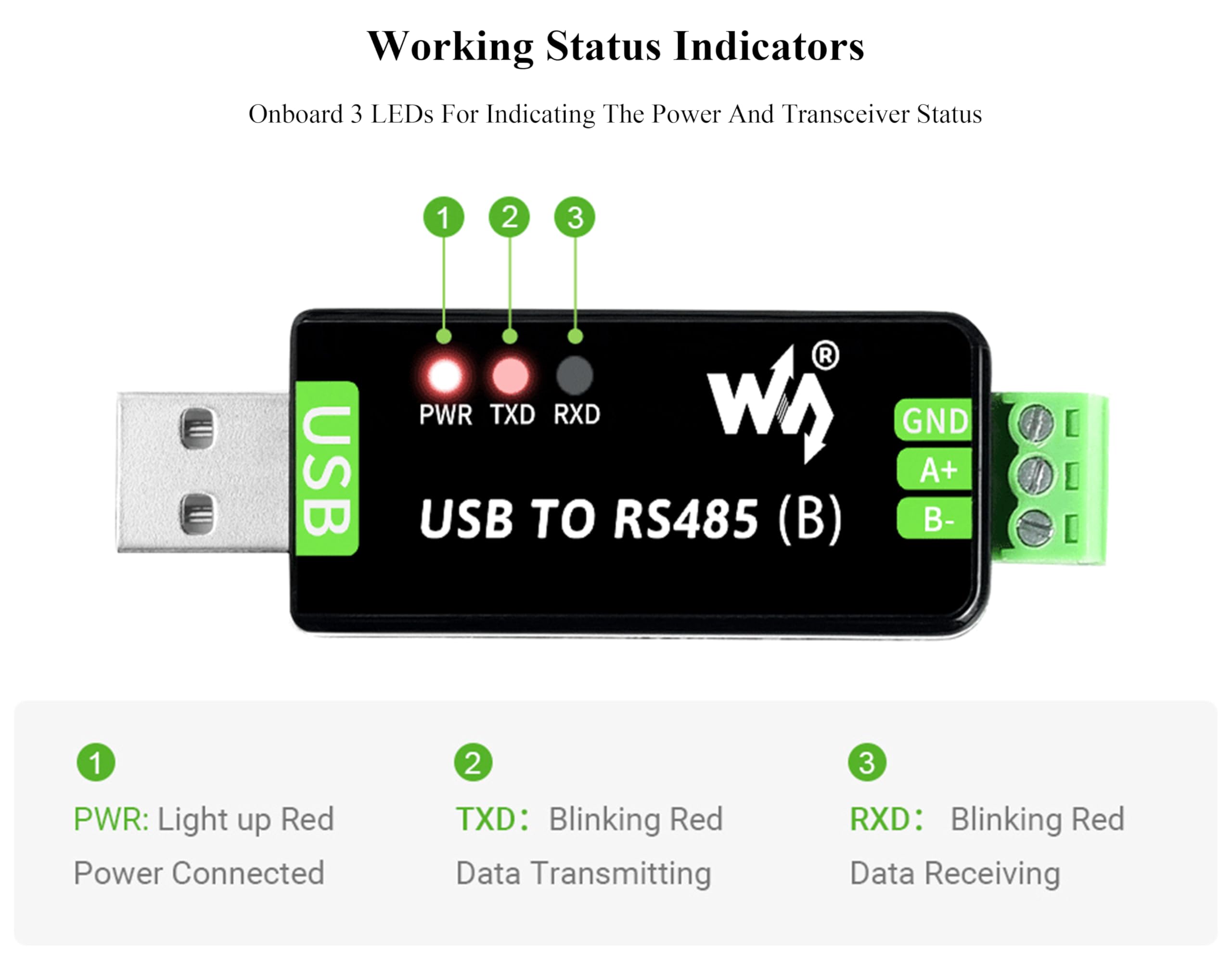 Industrial USB to RS485 Bidirectional Converter with Original CH343G, Multi-Protection Circuits, Supports Linux, Android, WinCE, Win11/10/8.1/8/7/XP, etc.