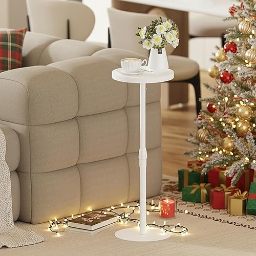 Miniatura 5 de TUTOTAK Mesa auxiliar redonda alta, mesa auxiliar pequeña, juego de 2, mesa de bebida, mesa auxiliar de pedestal, sala de estar, blanco TB01BW096