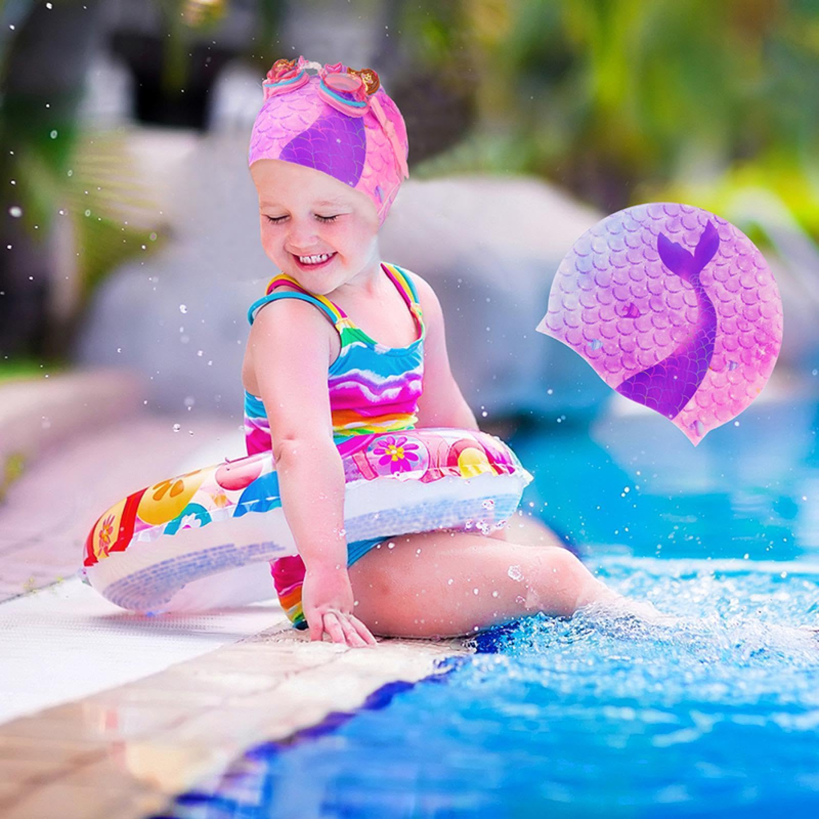 Bonnet de bain en silicone pour enfants fille garçon étanche pour cheveux longs et courts
