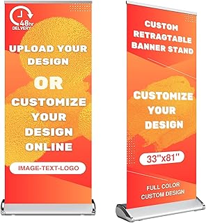 Customized Retractable Banner Stands for Business with The Carry Bags, Vertical Banner Stands, Indoor Outdoor Displays for Advertising, Birthdays and Parties, Rolling Banner Stands, Customizable Signs with Stands, 33x81in