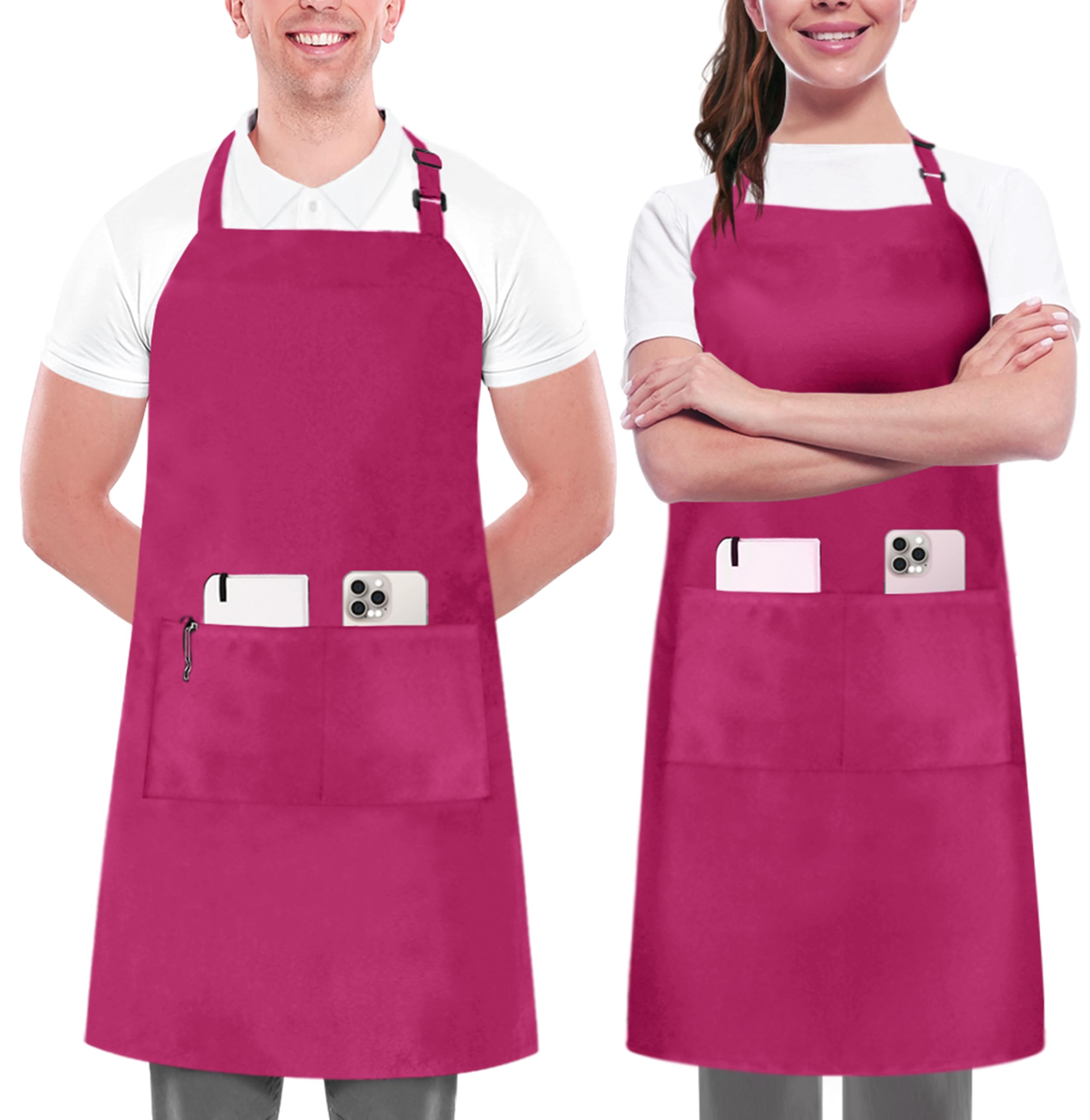 kitchen 2 pack bib apron, adjustable with 2 pockets, water and oil resistant, cooking kitchen chef apron for women men