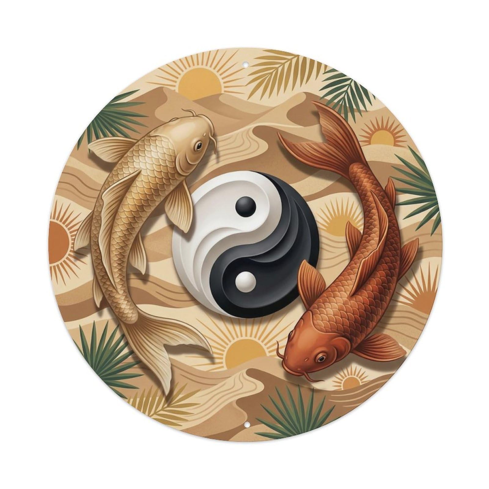 TaiChi Koi Fish Desert Sand Dune Oasis Warm Earth Metal sign