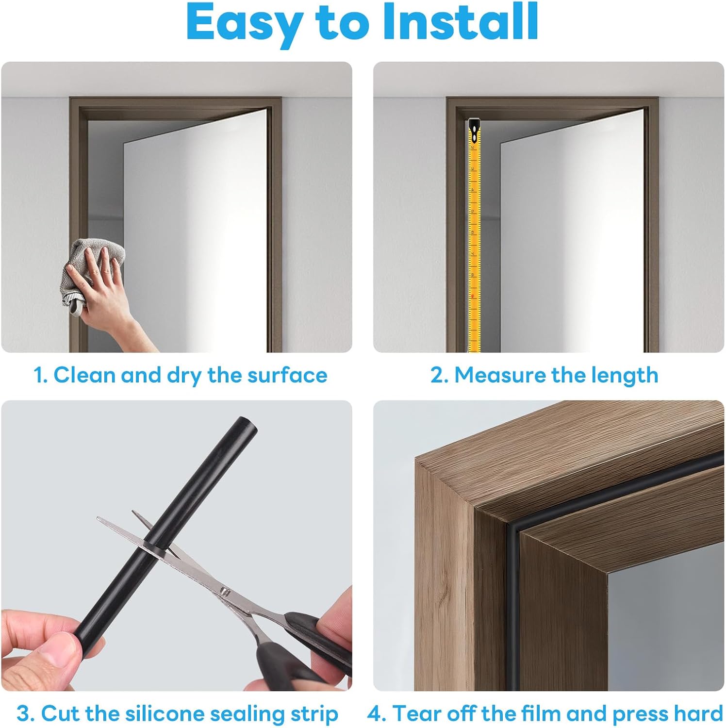Weather Stripping Door Seal, Self Adhesive Weather Strip Silicone D Shaped Seal Strip for Door Frame and Window Seal, Suitable for Gap from 3mm to 6mm(Size:20Ft, 3/8" W×1/4" T, Black)