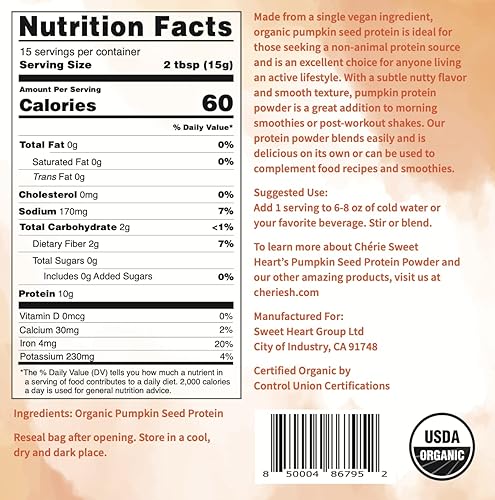 Miniatura 2 de Cherie Sweet Heart - Proteína de semillas de calabaza en polvo, 8 onzas, 100% sin OMG, sin lácteos, apta para dieta cetogénica, sin gluten, sin