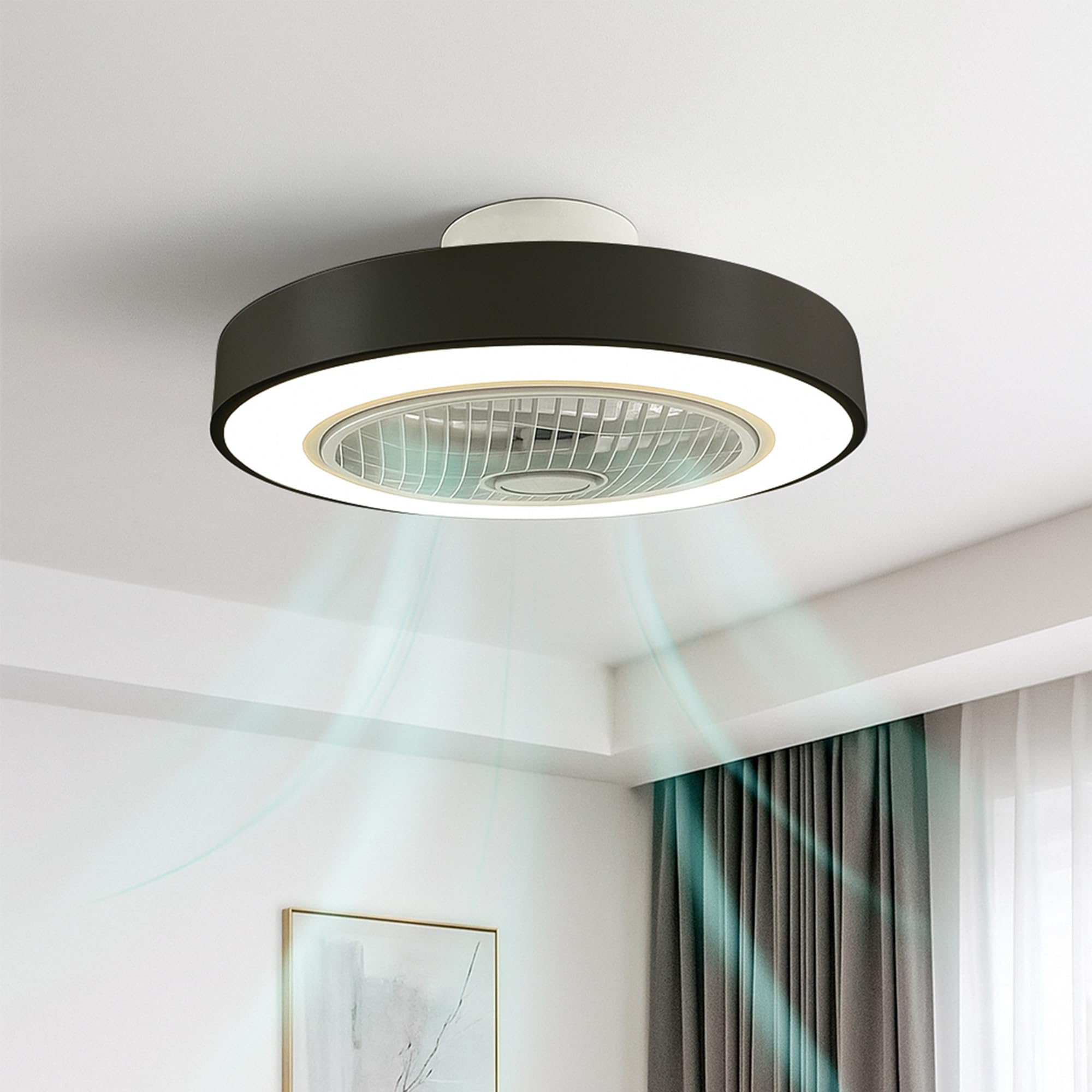 JSH Ceiling Light Fan | LED Lights in 3 Colours | Quiet 6 Speed DC Motor | Reversible for Cooling in Summer & Heat Conservation in Winter | Remote Control ON/OFF and Timer Function | Flush Mounted