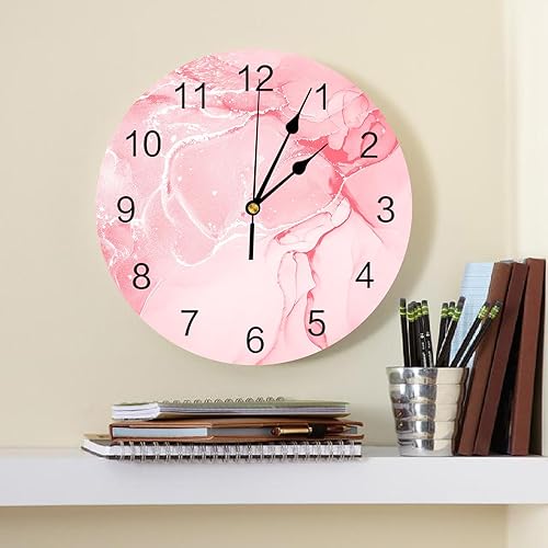 Miniatura 2 de Reloj de pared de 10 pulgadas, silencioso, sin tictac, con textura de mármol rosa abstracto, reloj decorativo redondo para sala de estar,