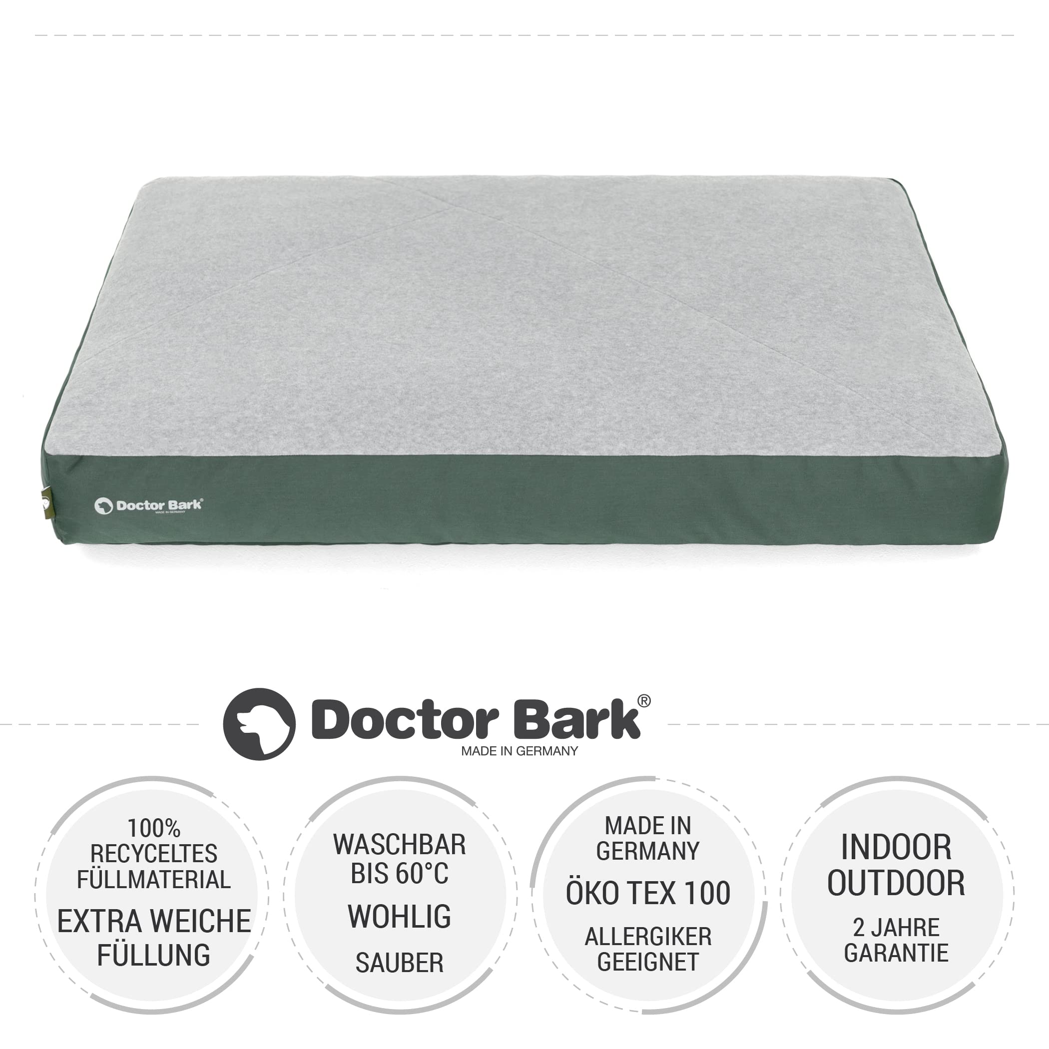 Doctor Bark Hundekissen Mittelgroße Hunde Waschbar - Hundebett Weich Flauschig - Strapazierfähiges Kuscheliges Liegekissen - GreenLabel (M - 88x60 cm, Grün)