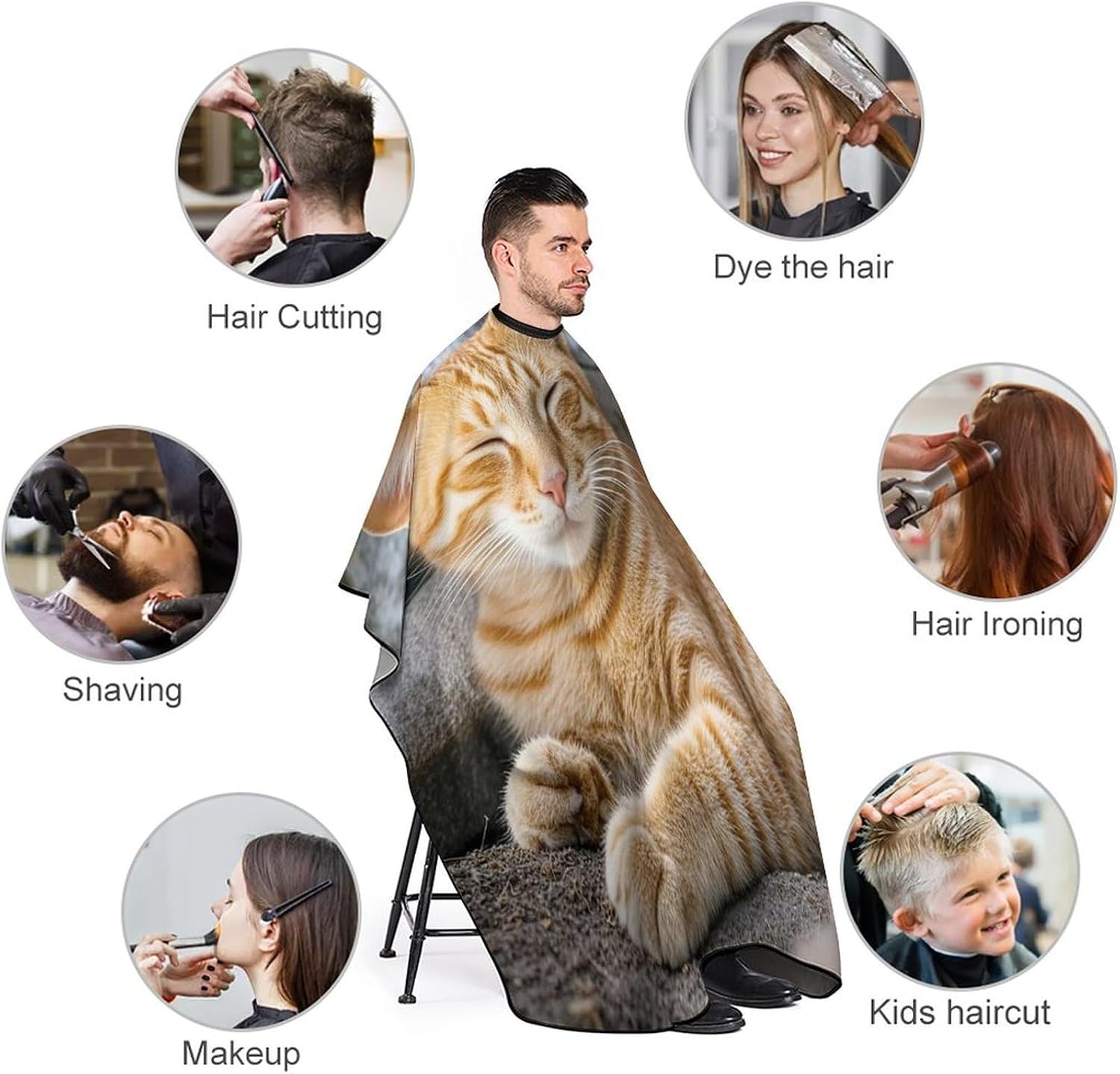 Orange Cat Sleeping Hair Stylist Apron Waterproof Barber Cape | Hair Cutting Cape Lightweight for Men and Women with Adjustable Snap Closure,Soft,Durable,for Barber and Home 56.7*66.9 Inch